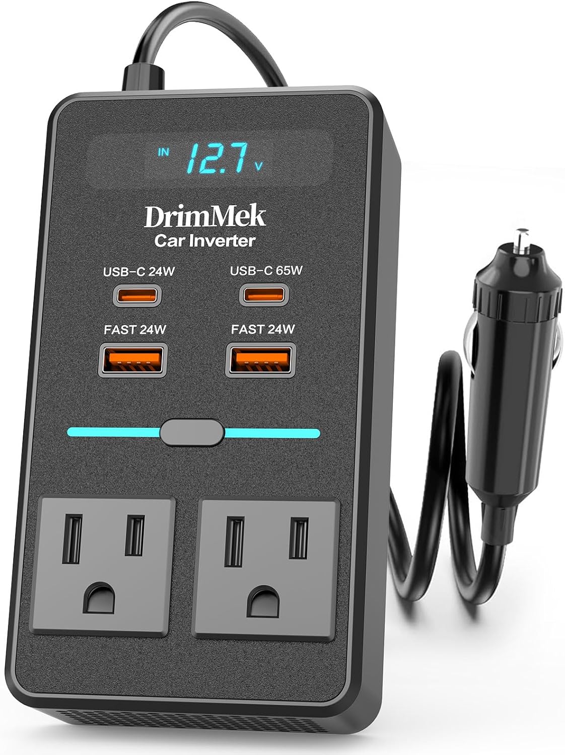 300W Car Power Inverter, DC 12V to 110V AC Car Plug Adapter with LED Display, 65W/24W USB-C Fast Charging Car Outlet Adapter  - best emergency power inverter for car