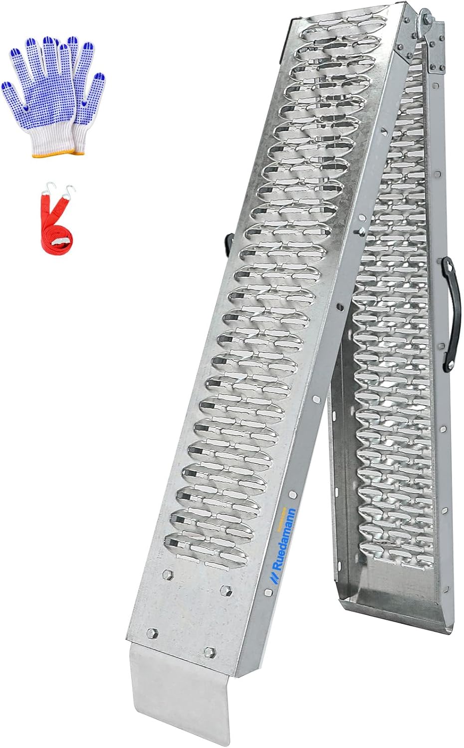 Alloy Steel Motorcycle Ramp, 750 Lbs Capacity, 7.25ft Folding Loading Ramp with Load Straps for Pickup Trucks, Motorcycles, AT - best truck bed ramp