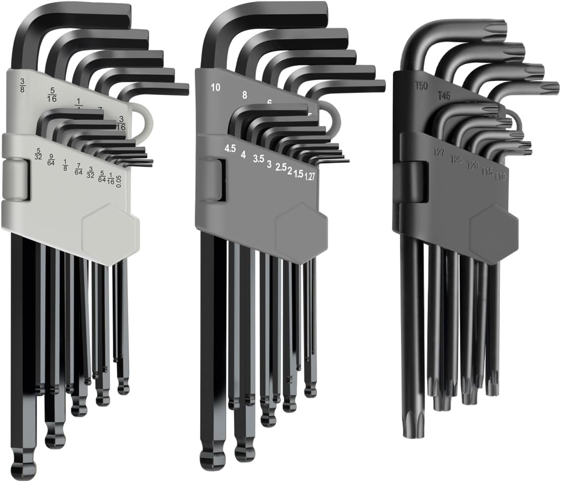 Amazon Basics Hex Key Allen Wrench, Long Arm, Ball End, Metric and Standard Sizes, Chrome Vanadium Steel, 26-Piece with Storage - best allen wrench set