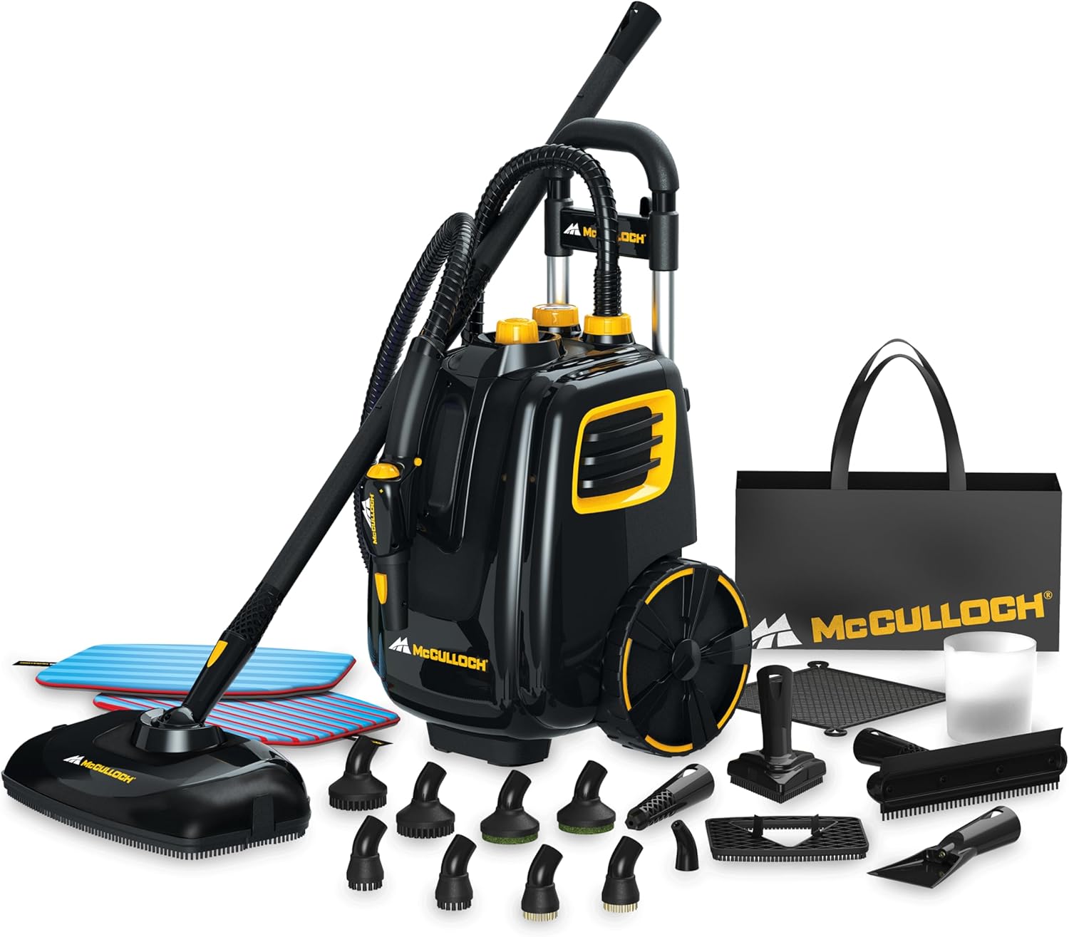 Amazon.com - McCulloch MC1385 Deluxe Canister Steam Cleaner, 2-Hour Runtime, Chemical-Free, 23 Accessories: Mop Head, Brushes & Mor - best steam cleaner for car detailing