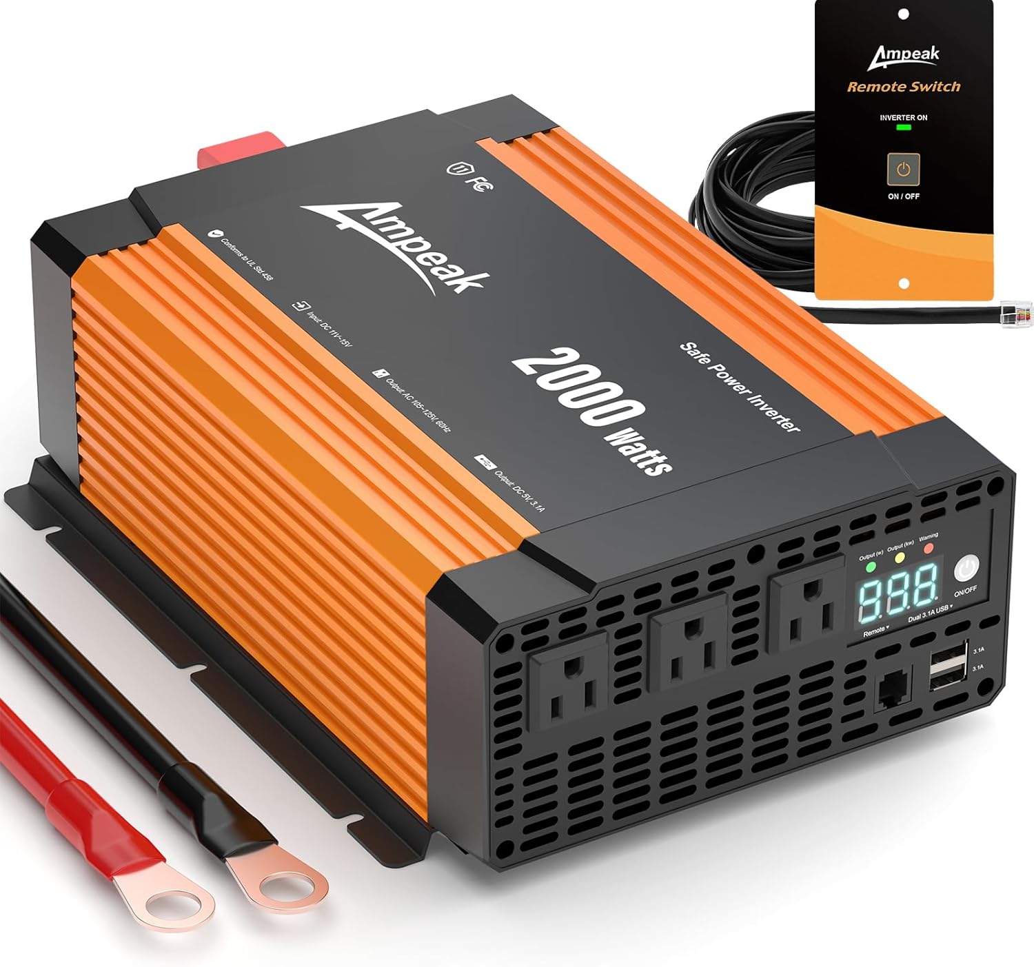 Ampeak 750W Power Inverter 4.8A Dual USB Ports 2 AC Outlets Car Inverter DC 12V to AC 110V 11 Protections for Appliances - best power inverters