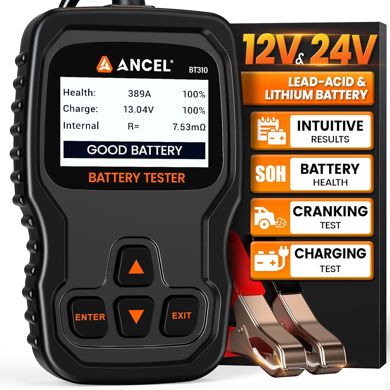 ANCEL BA101 Car Battery Tester, 12V Digital Automotive Alternator Meter Diagnostic Tool,100-2000 CCA Load Capacity, Charging & - best car battery tester