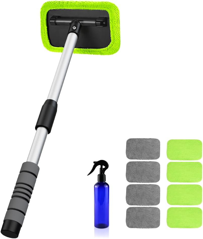 AstroAI Windshield Cleaner Tool, Car Interior Window Detailing Cleaning Kit with Extendable Handle and 4 Easy-to-Install Reusabl - best glass cleaner for cars