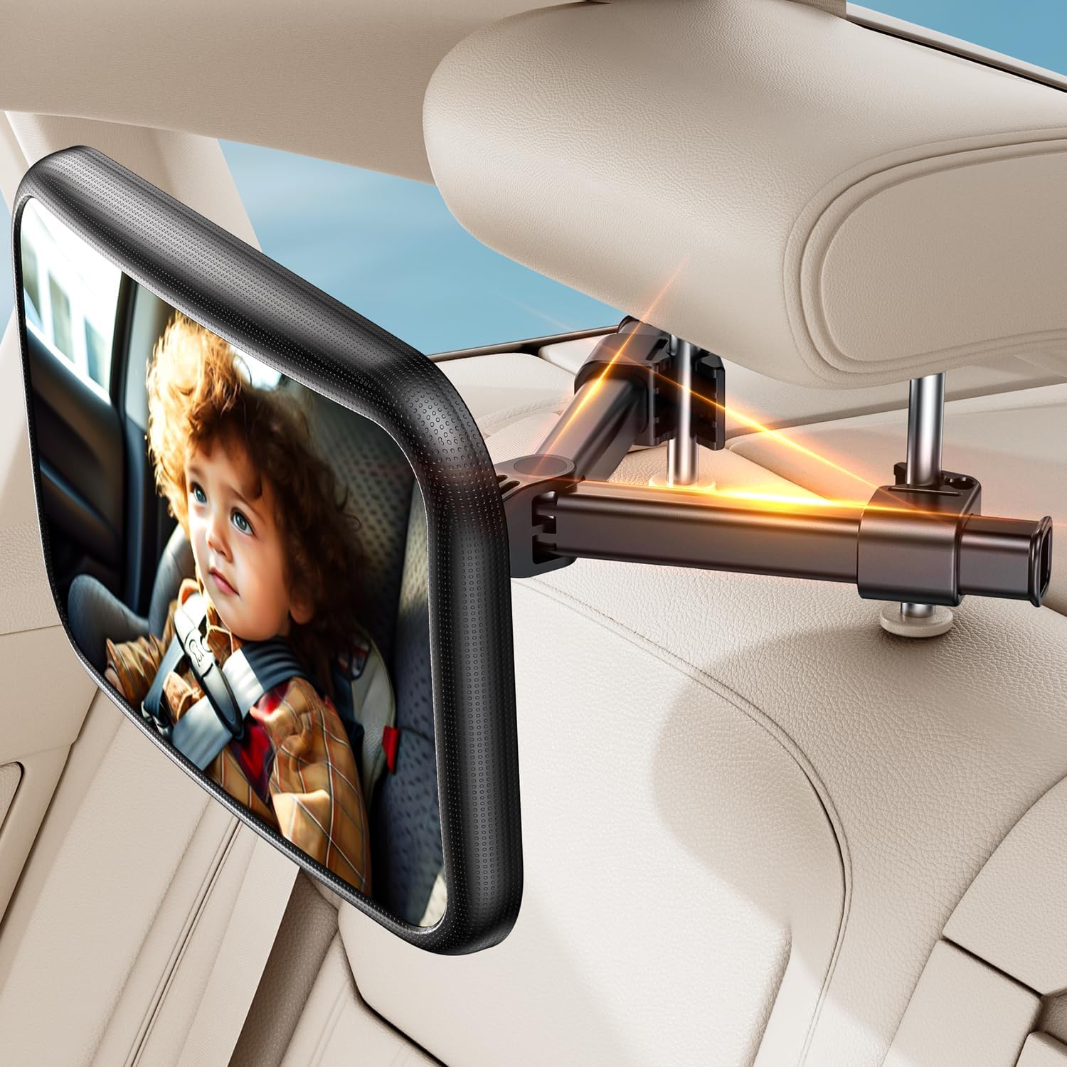 Baby Car Mirror, DARVIQS Car Seat Mirror, Safely Monitor Infant Child in Rear Facing Cars Seat, Wide View Shatterproof Adjust - best baby car mirror