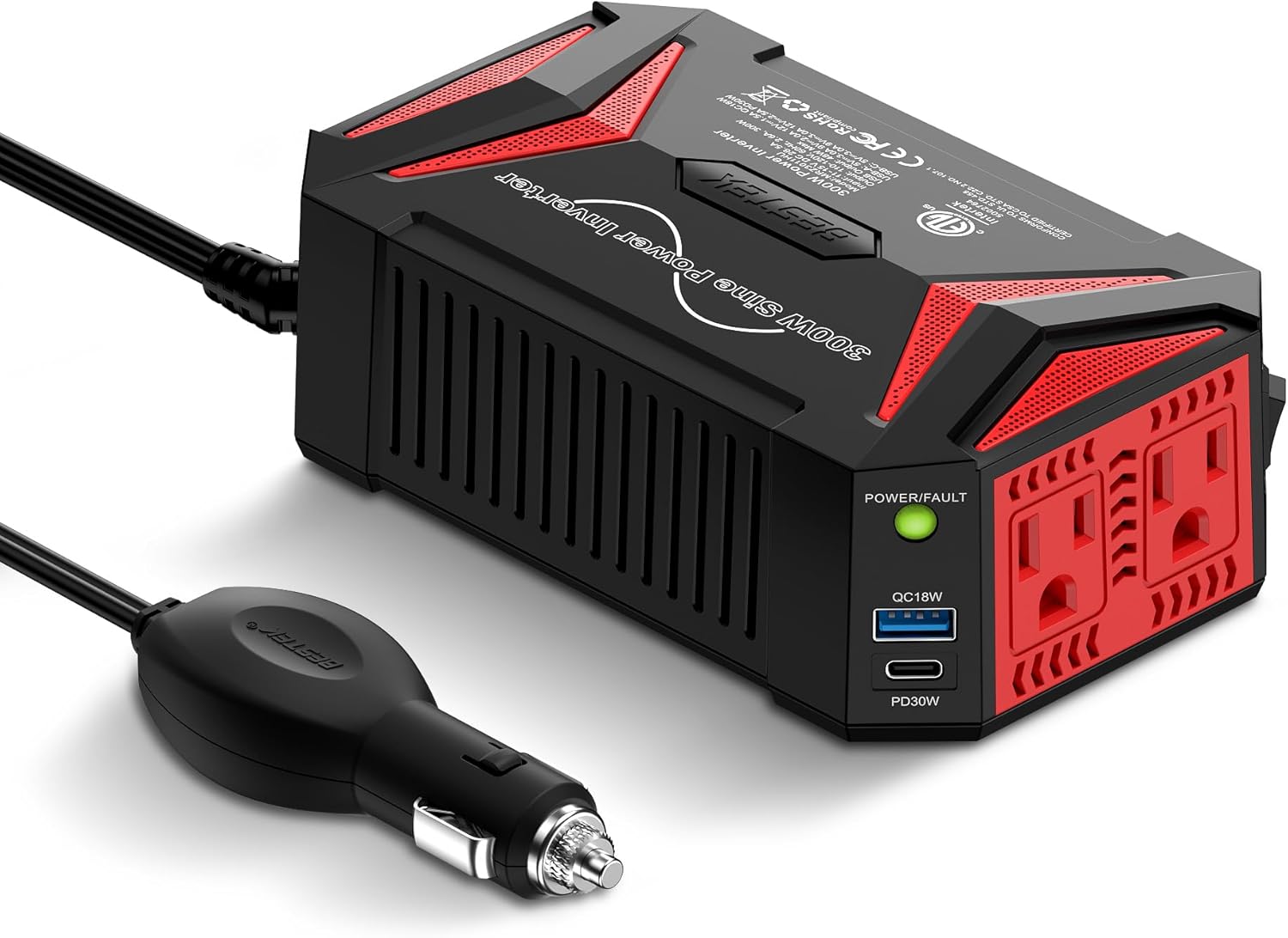 BESTEK Pure Sine Wave Power Inverter - 300W Car Plug in Charger Outlet DC 12V to 110V AC - Cigarette Lighter Adapter with 4.8A  - best power inverters