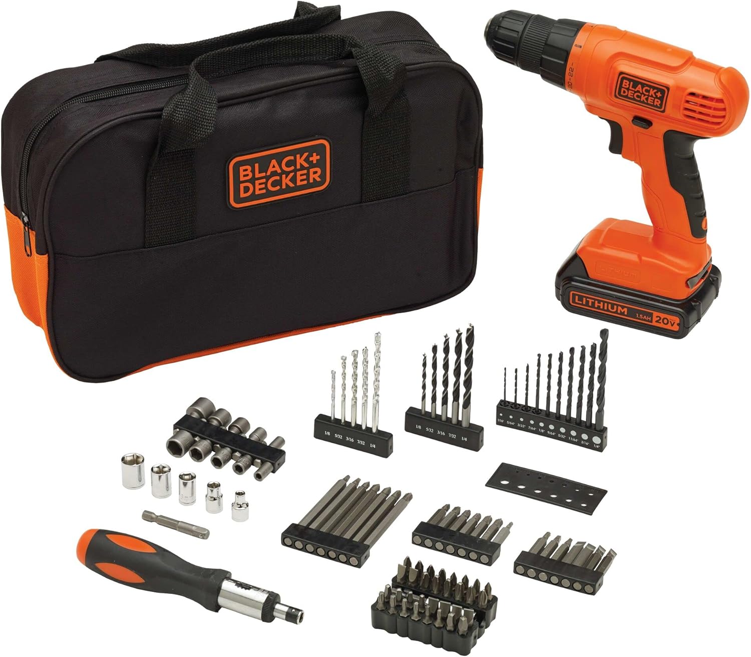 BLACK+DECKER 20V MAX* POWERCONNECT Cordless Drill Driver Kit with Drill Bit Set and Sockets, 100 pc. Tool Kit for Home, Battery and C - best cordless drill