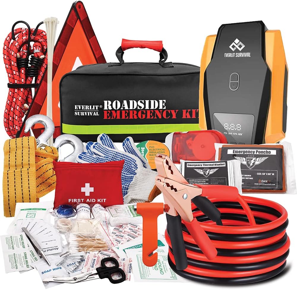 Car Emergency Kit with Portable Air Compressor, First Aid Kit, Jumper Cables, Roadside Safety Emergency Tool Kit for Women,  - best car emergency kits