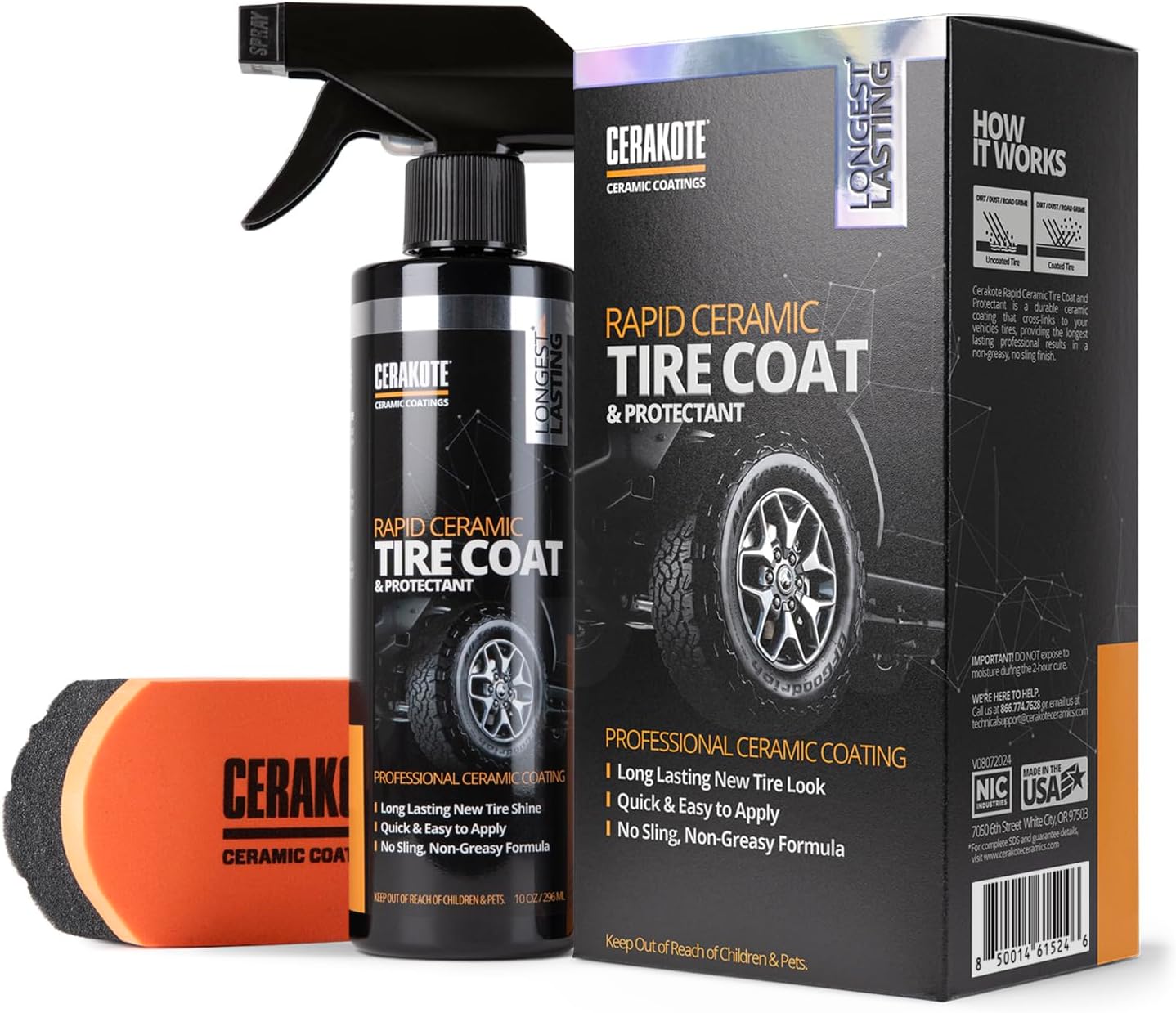 CERAKOTE Rapid Ceramic Tire Coat – Showroom New Tire Shine – Deep Tire Black Finish – Lasts Up to 10x Longer – No Sling, Non-Grea - best tire shine spray