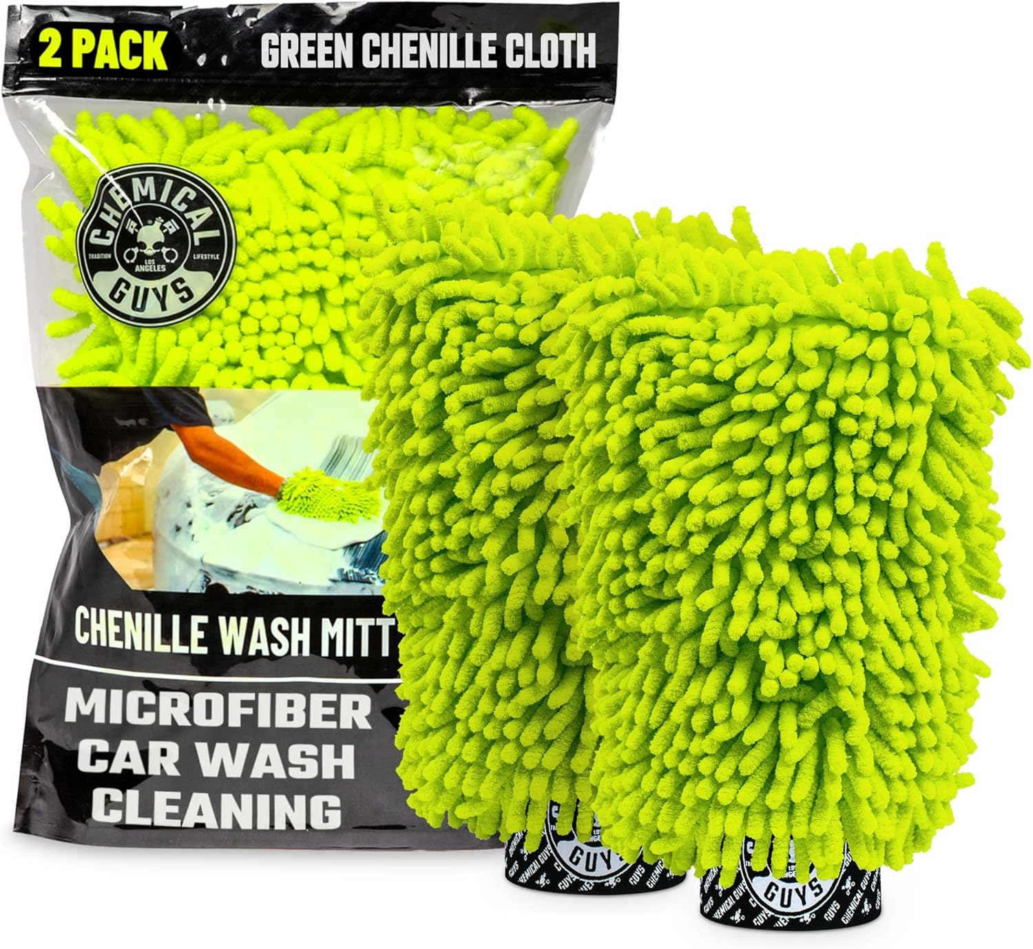Chemical Guys Chenille Premium Scratch-Free Microfiber Wash Mitt for Car Washing - 2 Pack, Lime Green, Ultra-Soft Car Wash Gloves - best wash mitts