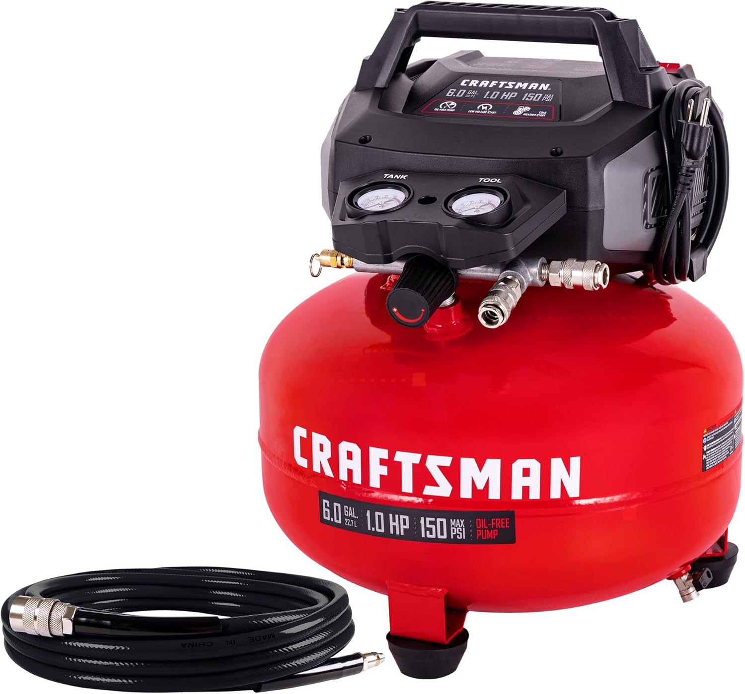 Craftsman Air Compressors 6 Gallon Portable Pancake Air Compressor,Oil Free Max 150 Psi 1.0HP 2.6 CFM@90PSI Electric Air Compresso - best portable air compressor for garage