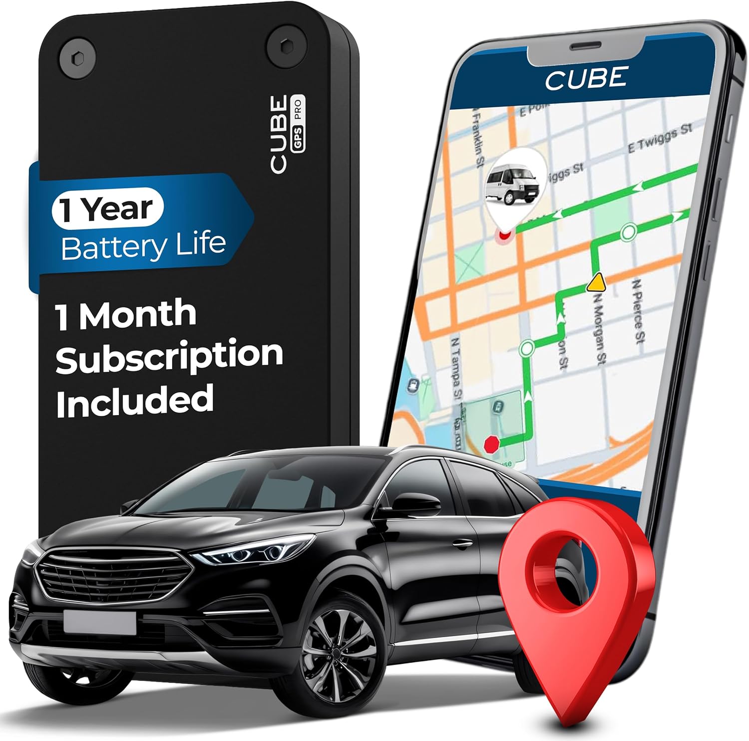 Cube Pro GPS Tracker for Vehicles with Built-in 1 Year Battery - IP67 Waterproof Real Time GPS Tracker for Cars - iOS & Andro - best car gps trackers