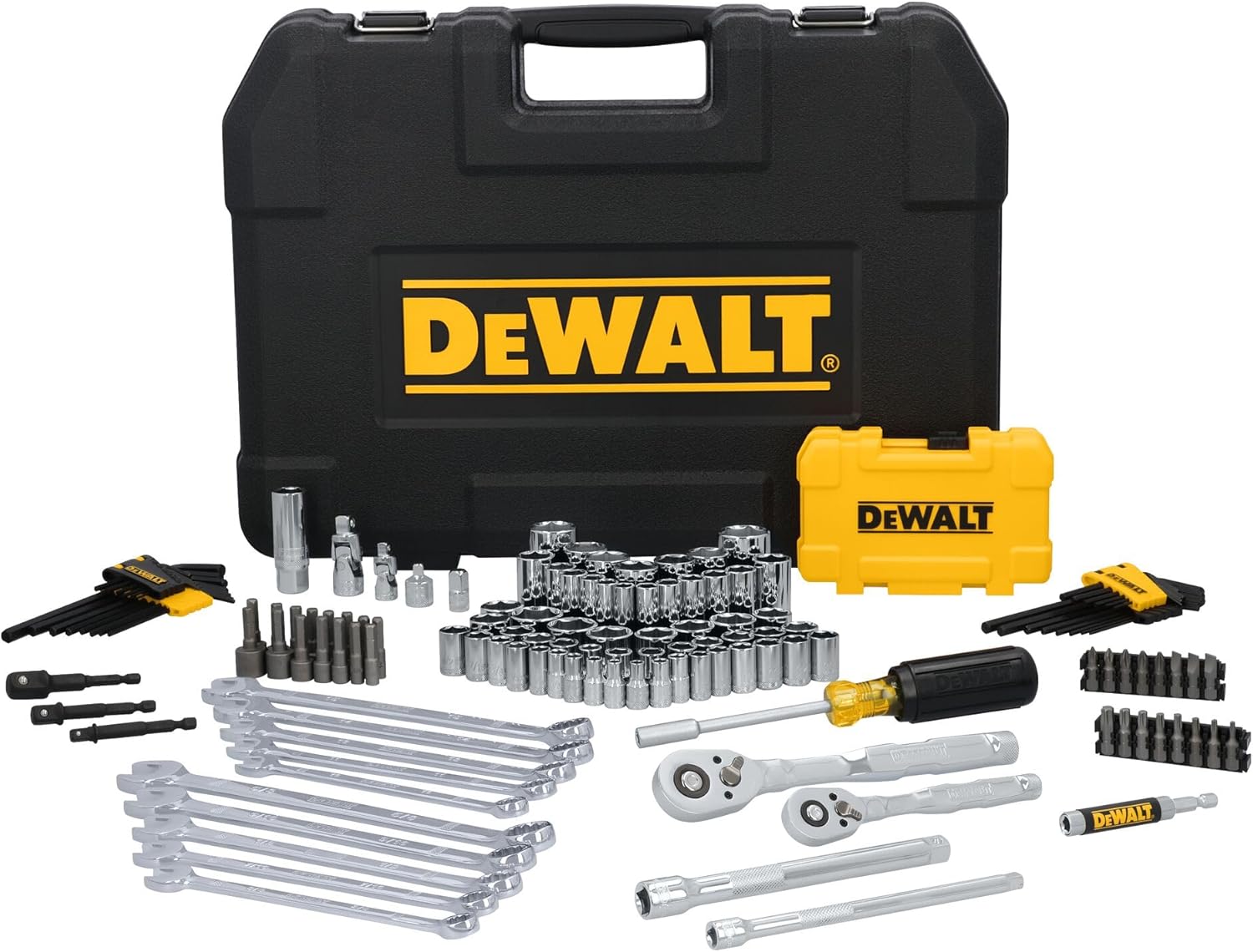 DEWALT 142 Piece Mechanics Tool Set, 1/4 Inch and 3/8 Inch Drive, SAE and Metric (DWMT45425) - best mechanic tool set