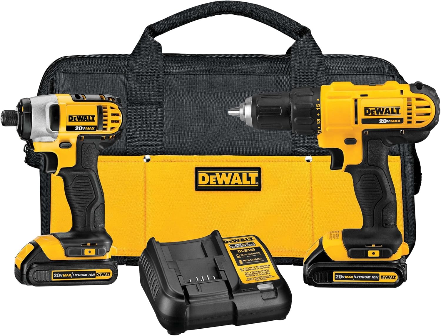 DEWALT 20V MAX Cordless Drill and Impact Driver, Power Tool Combo Kit , Includes 2 Batteries, Charger and Bag (DCK240C2) - Amaz - best impact driver