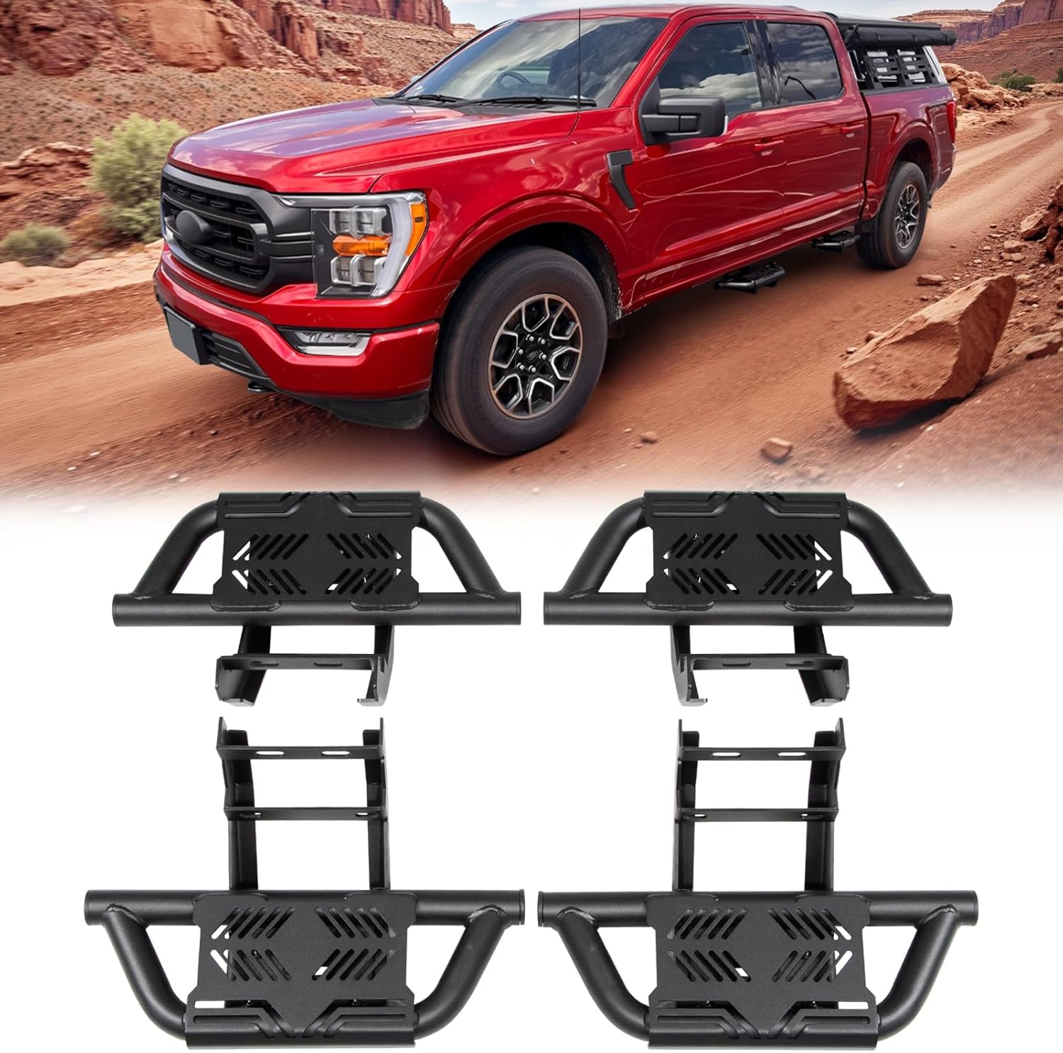 DNA Motoring 4 Pcs of Aluminum Side Hoop Steps, Universal Step Rails for Pickup & SUV & Truck, Non-Slip Stirrup Side Steps A - best running boards for trucks