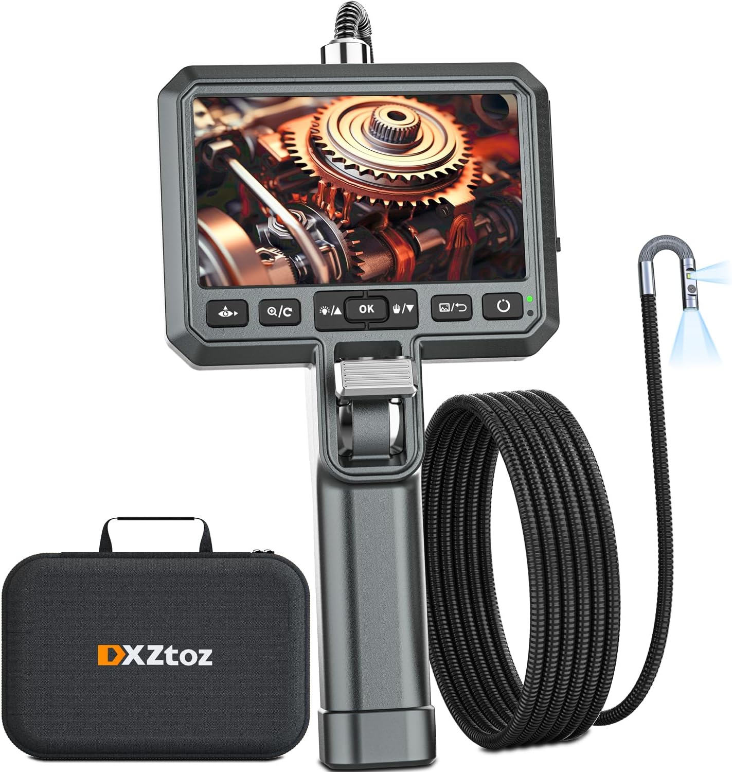 DXZtoz Dual-Lens Articulating Borescope with Light, 5'' Screen Engine Endoscope Inspection Camera with 0.33in Articulated Snake - best inspection camera borescope