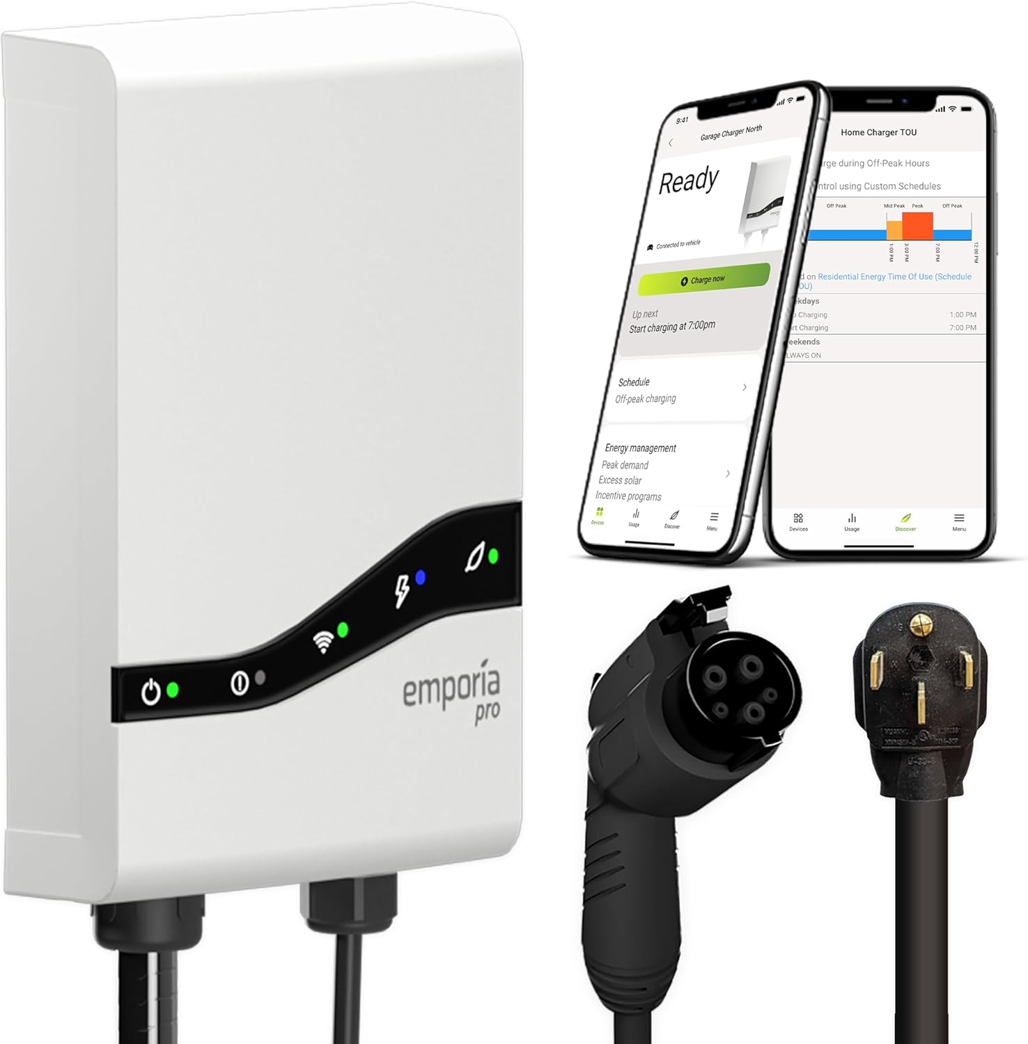 EMPORIA Level 2 EV Charger w/ J1772 Connector — 48 Amp, 240V WiFi Enabled Electric Vehicle Charging Station, 25ft Cable, NEMA 14