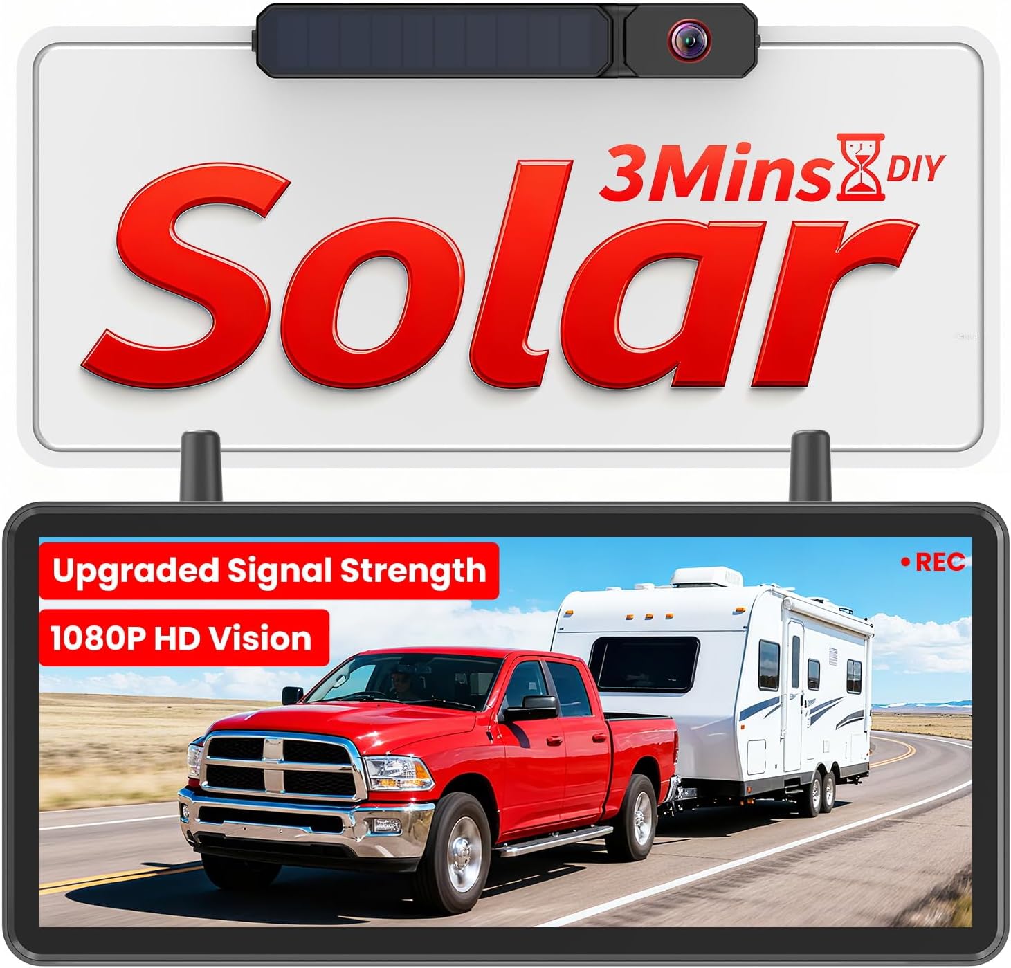 eRapta Dual Magnetic Solar Wireless Backup Cameras: HD1080P 7” Touchscreen Portable with DVR, BSD, 1-Min Install-Free IR Night  - best wireless backup camera solar