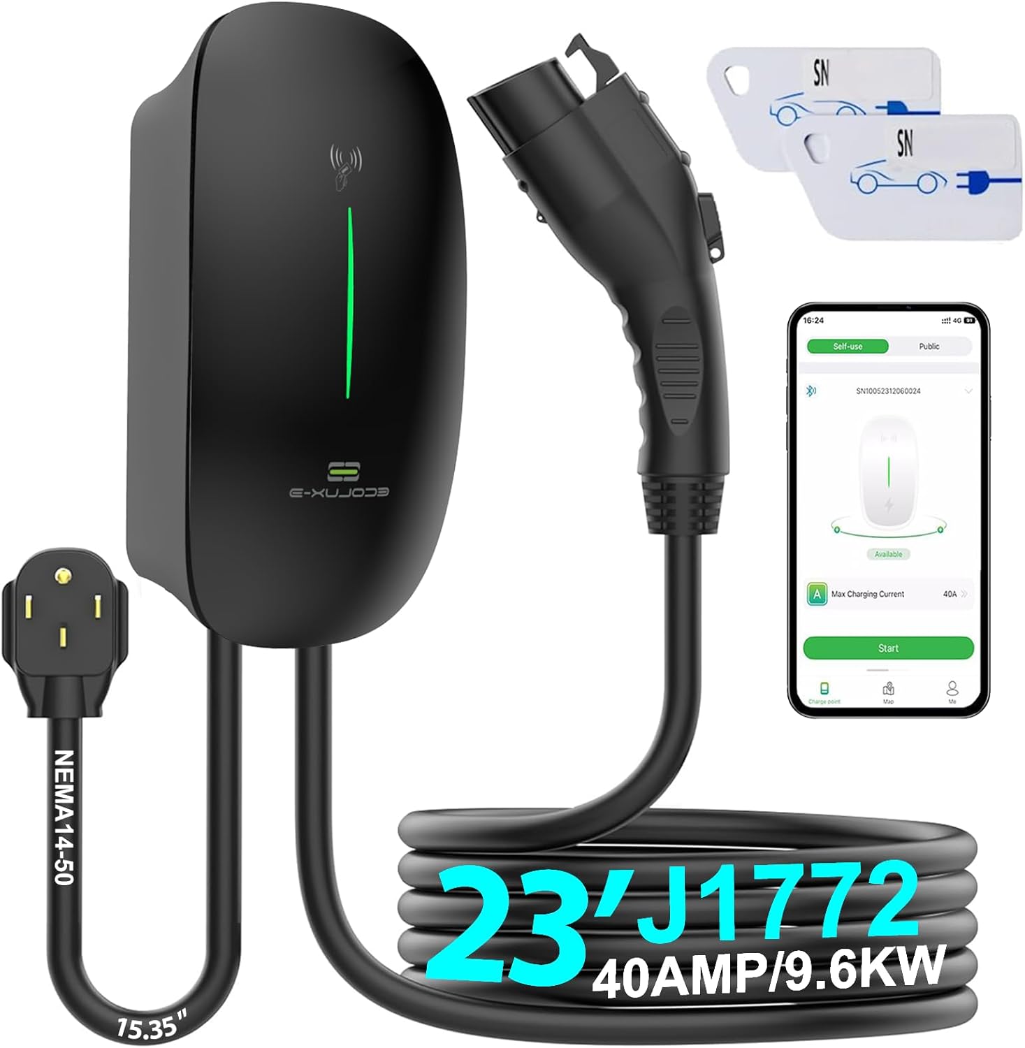 [ETL/Energy Star Certified] NexCyber Level 2 Electric Vehicle (EV) Charger, 48 amp/11.5kW EVSE w/ J1772 Connector, 240V NEMA 14-50p 