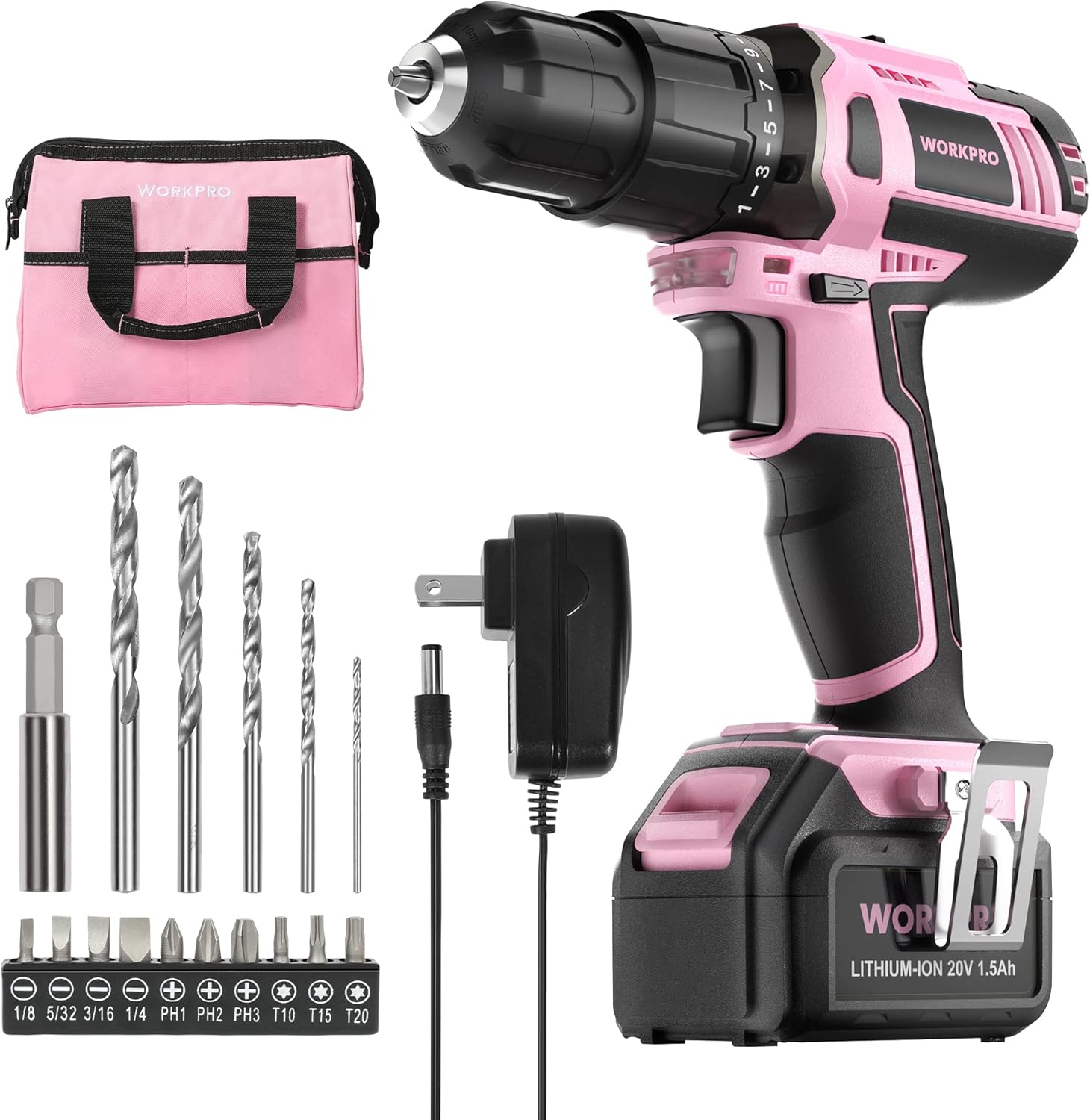 FADAKWALT Cordless Drill Set, 20V Electric Power Drill With Battery And Charger, 30N Torque, 21+1 Settings, 3/8-Inch Keyless Chuck - best cordless drill