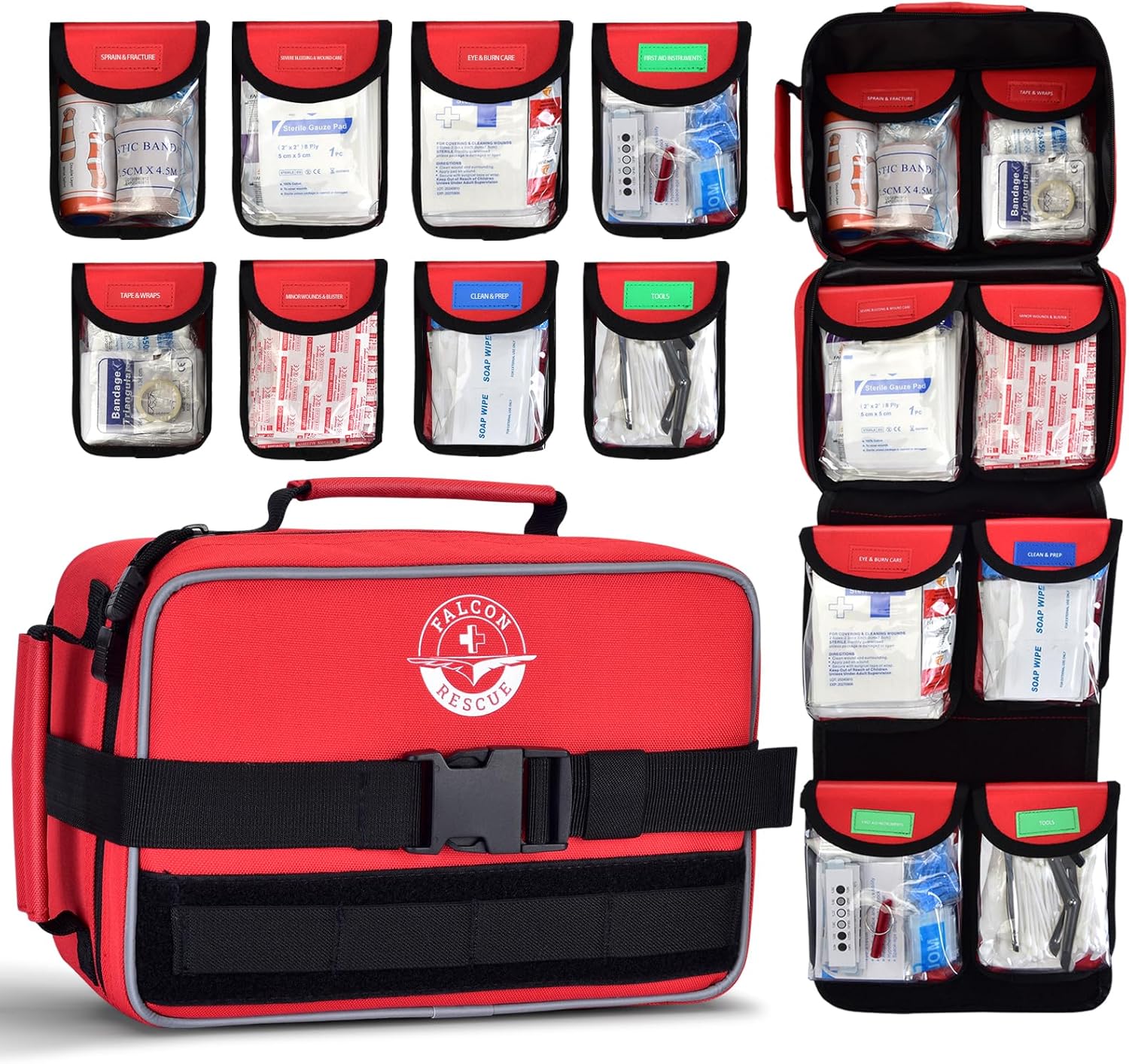 First Aid Kit, Trauma First Aid Kits with Labelled Compartments Molle System, Professional Emergency Kits for Home, Office, Ca - best first aid kits for cars