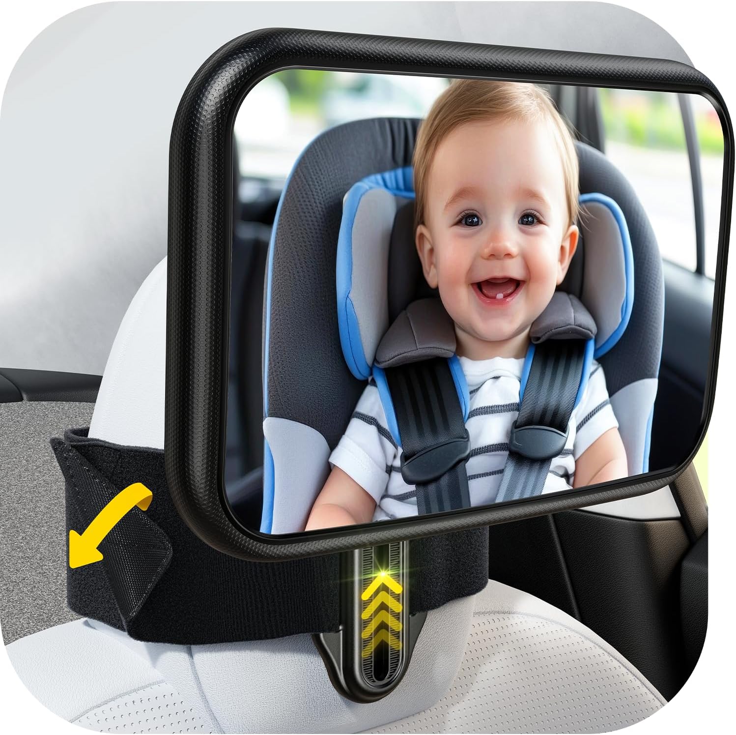 Funbliss Baby Car Mirror for Fixed Headrest, Compatible with Tesla Car Mirror for Baby and Other Models, 360° Rotation Clear & Wi - best baby car mirror