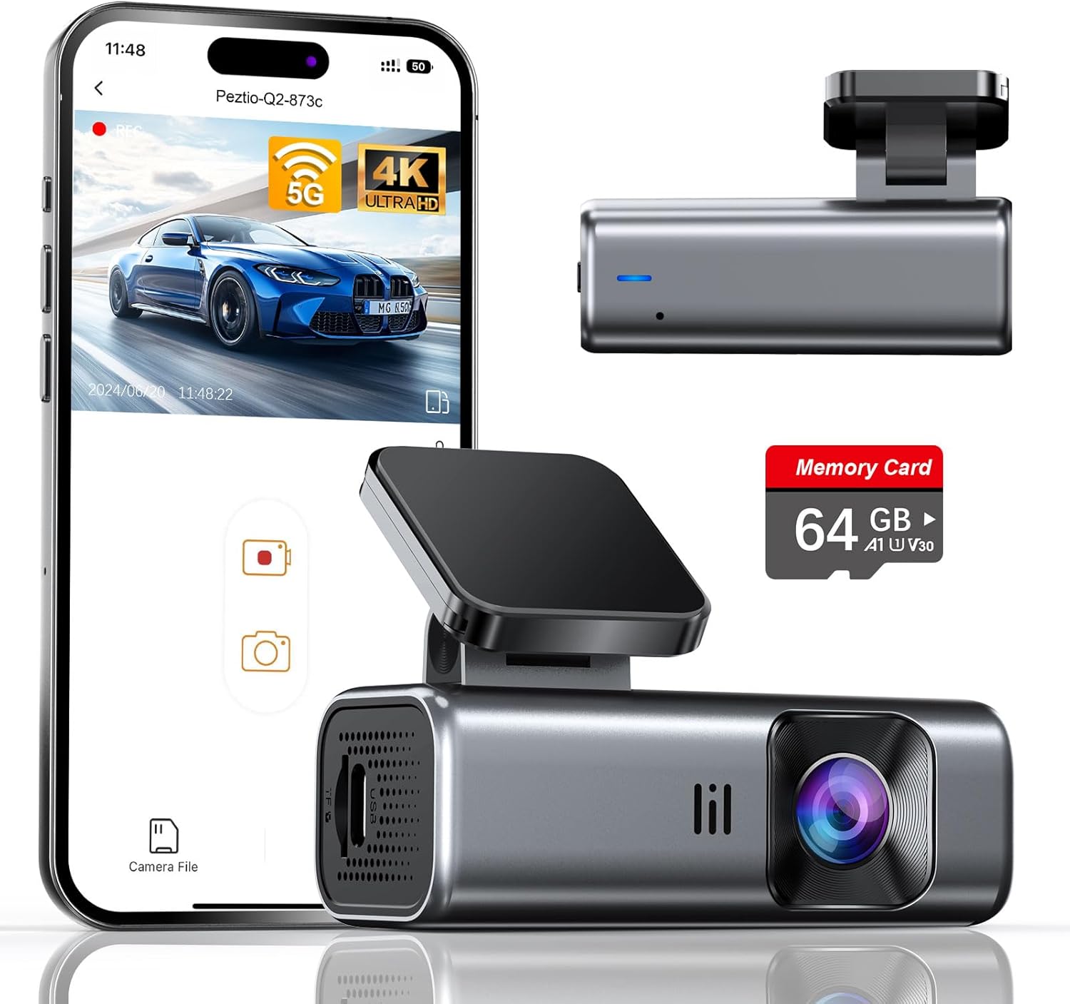 galphi 4K Dash Cam Front, Built-in 5G WiFi, 64GB Card Included, Dash Camera for Cars, Mini Dashcam with Super Night Vision, Loo - best 4k dash cams