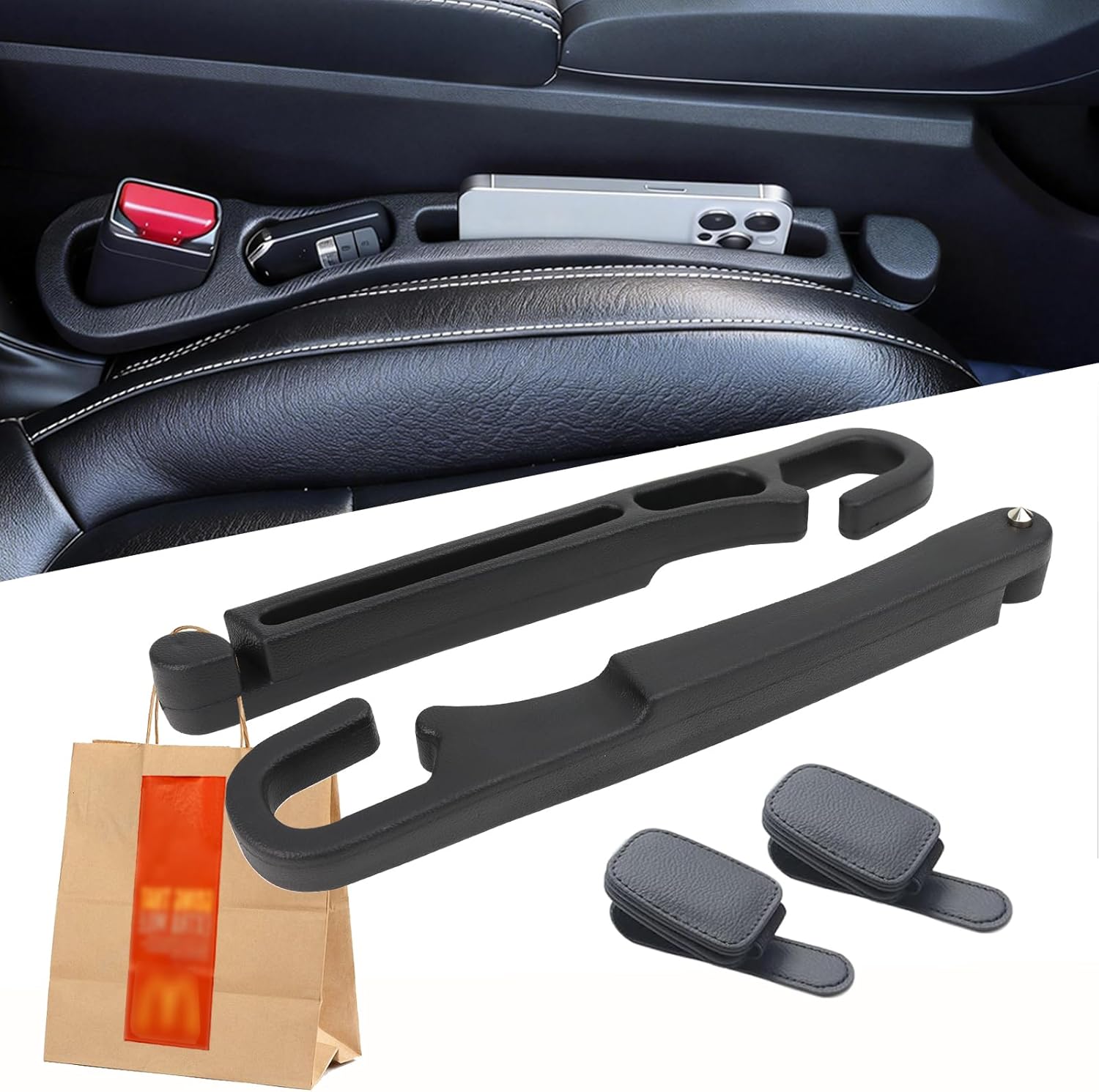 Givifive Car Seat Gap Filler Set of 2, Soft Foam Multifunctional Seat Side Gap Filler with Organizer & Hook Function, 3in1 Gap St - best car seat gap filler