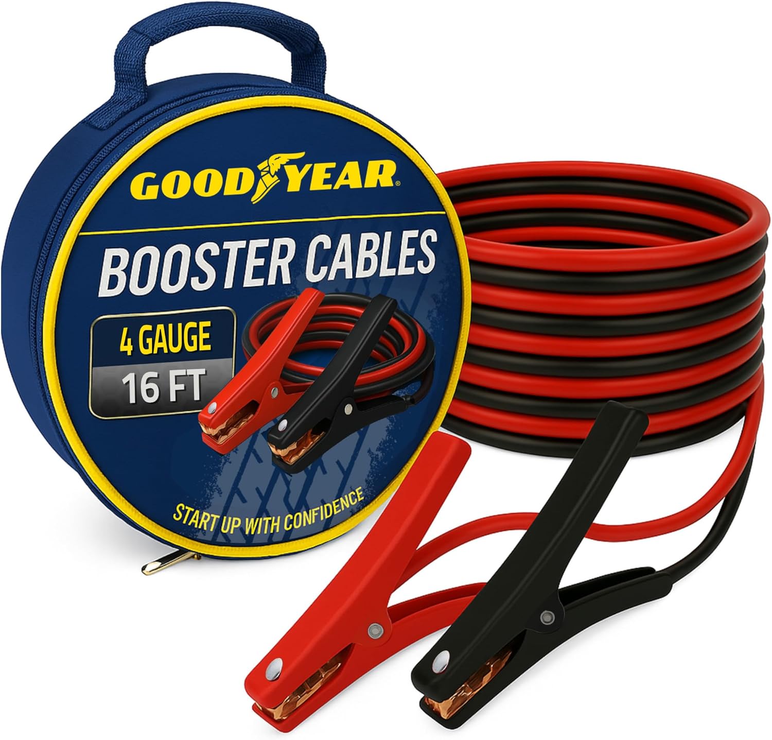 GOODYEAR Heavy Duty Jumper Cables for Car Battery - 4 Gauge 16 ft Booster Cables with Carrying Case for Cars, Trucks, SUVs, Emerg - best jump cables