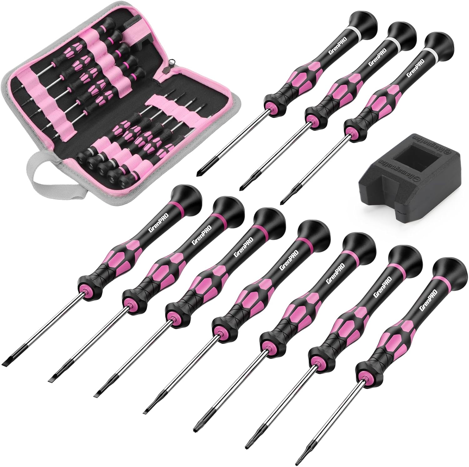 GRENPRO 10-Piece Precision Screwdriver Set, Magnetic Small Screwdrivers with Phillips, Slotted, Torx Star for Eyeglass, Watch, C - best precision screwdriver set