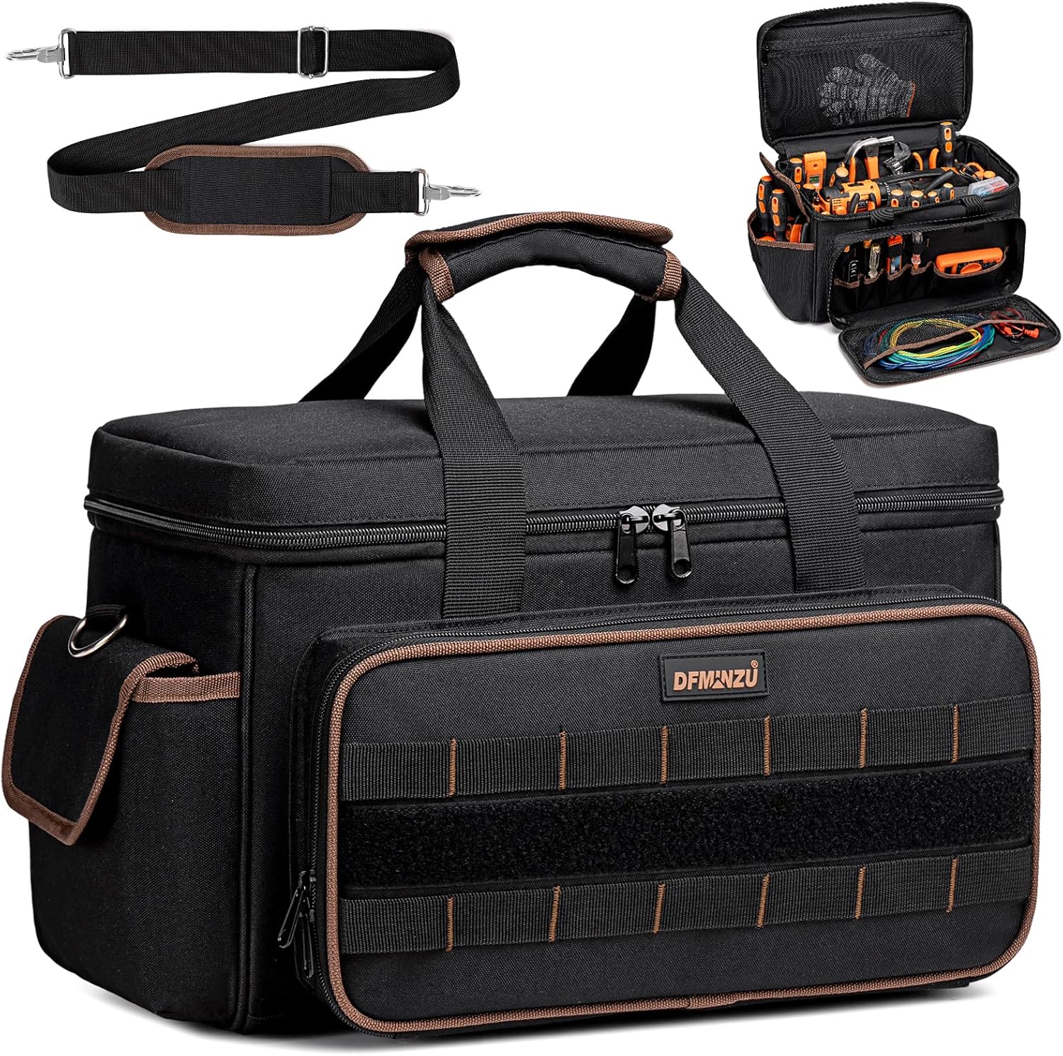 Heavy Duty Tool Bag 16-Inch, 46 Pockets Electrician Tool Bag for men with Hard Bottom & Waterproof Pocket, 1680D Tear-Proof To - best tool bag