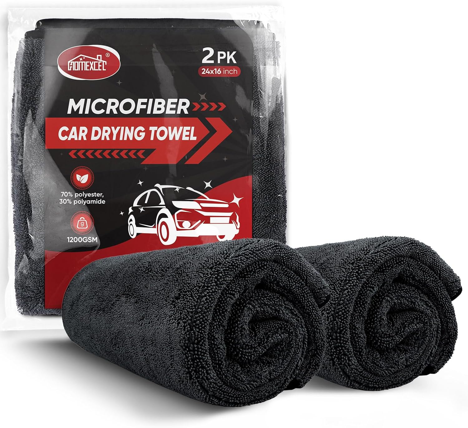 HOMEXCEL Professional Large Microfiber Car Drying Towels 4 Pack, Lint Free, Scratch Free, Highly Absorbent Drying Towel for Cars, - best microfiber drying towels