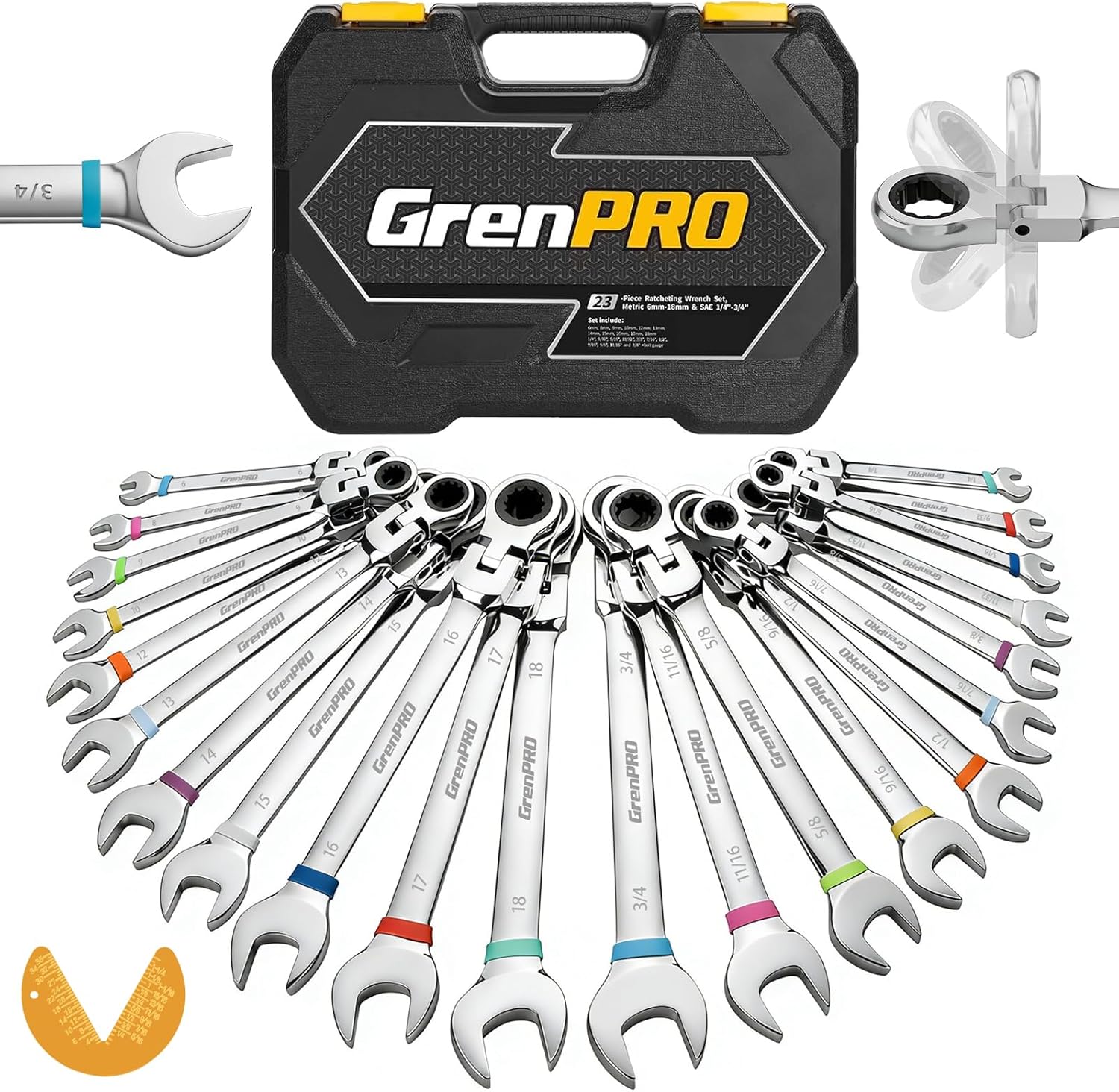 HORUSDY 32-Piece Combination Wrench Set, SAE and Metric, 1/4