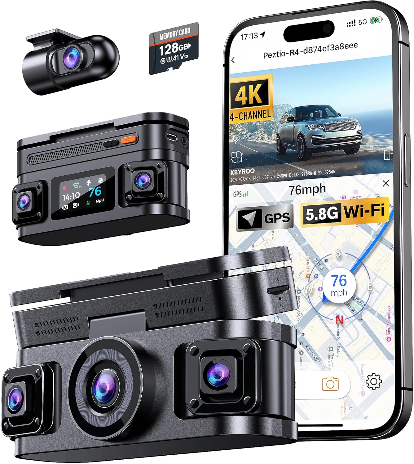 IIWEY N5 4 Channel Dash Cam 360° View, 1080P Front and Rear Inside, Left Right Dash Camera for Cars, 8 IR Lamps Night Vision,  - best dash cams for night vision