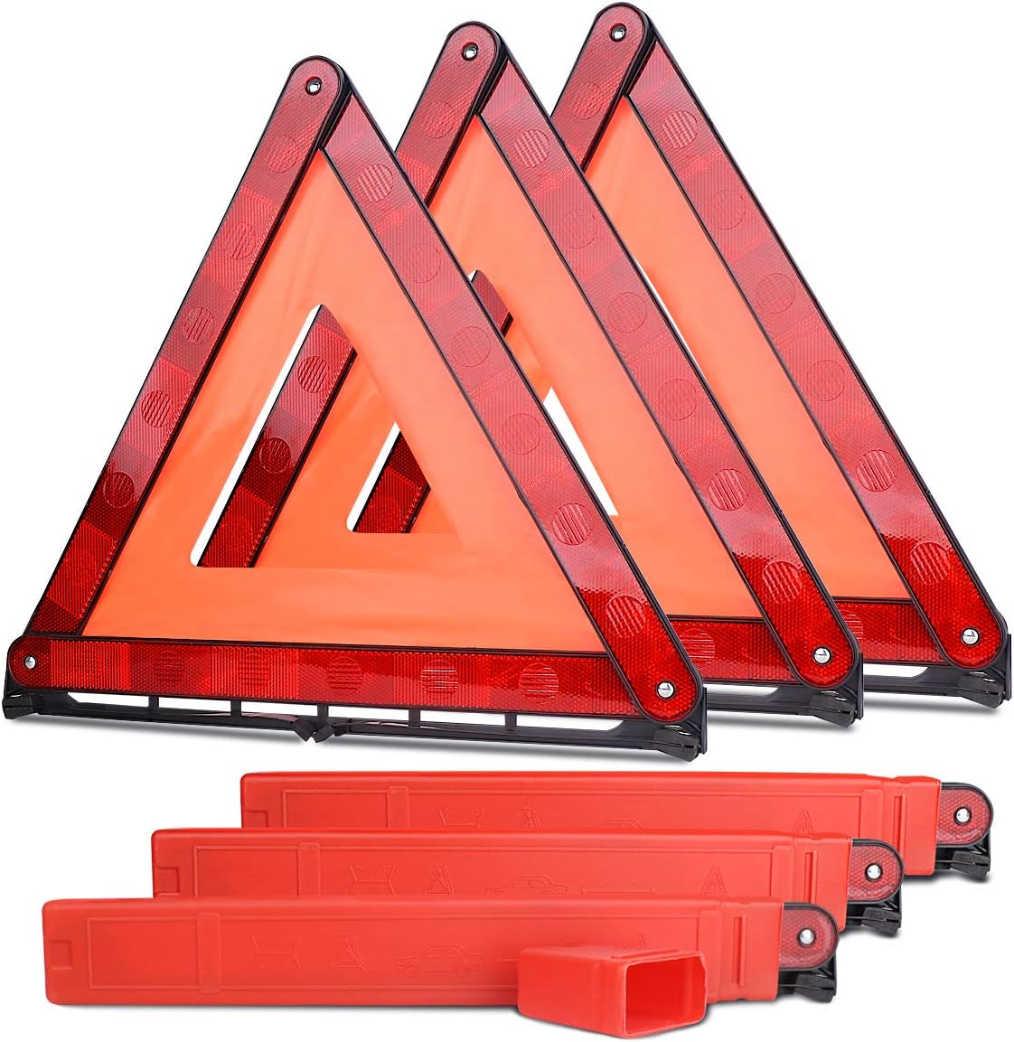iMonse Warning Safety Triangle Kit, Emergency Roadside Warning Reflective Triangle 3 Packs with 2 LED Road Flare Light, Foldabl - best roadside flare kit