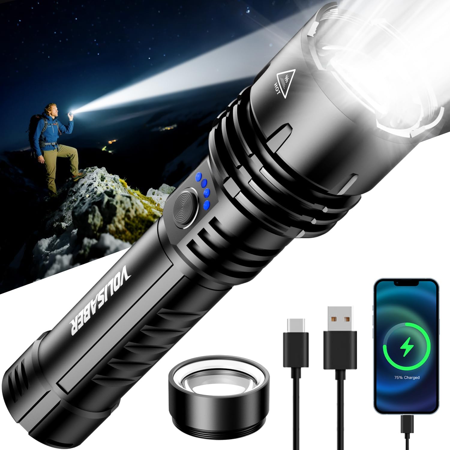 JARDLITE LED Emergency Handheld Flashlight, 4 Pack, Adjustable Focus, Water Resistant with 5 Modes, Best Tactical Torch for Hurri - best emergency flashlights