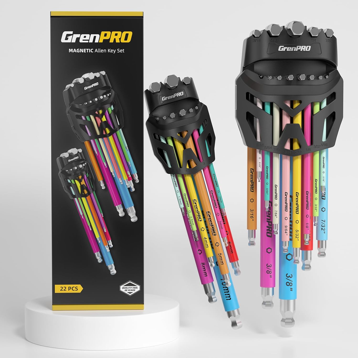 Klein Tools BLS18 Hex Key Wrench Set, Color Coded, SAE and Metric, Heat-Treated, L-Style, Long Arm and Ball End, 1/16-Inch to  - best allen wrench set