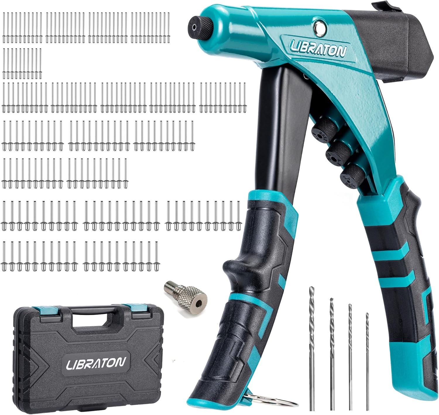 KLRStec Professional Rivet Gun Kit incl. 120 Pop Rivets and 4 HSS Drills - High quality Pop Rivet Tool Kit for processing Blind  - best rivet gun