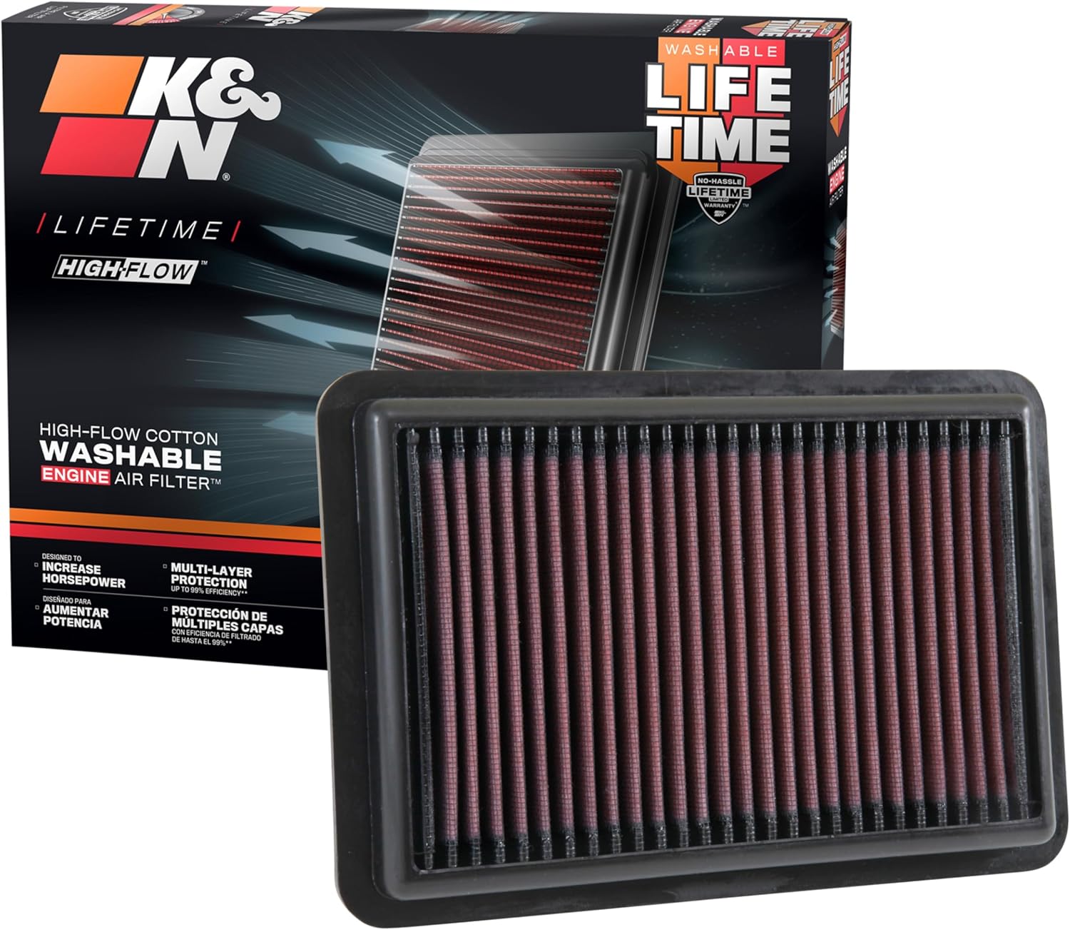 K&N High-Flow Original Lifetime Engine Air Filter: Increase Performance, Premium, Washable: Compatible with 2007-2024 FORD/L - best performance air filter