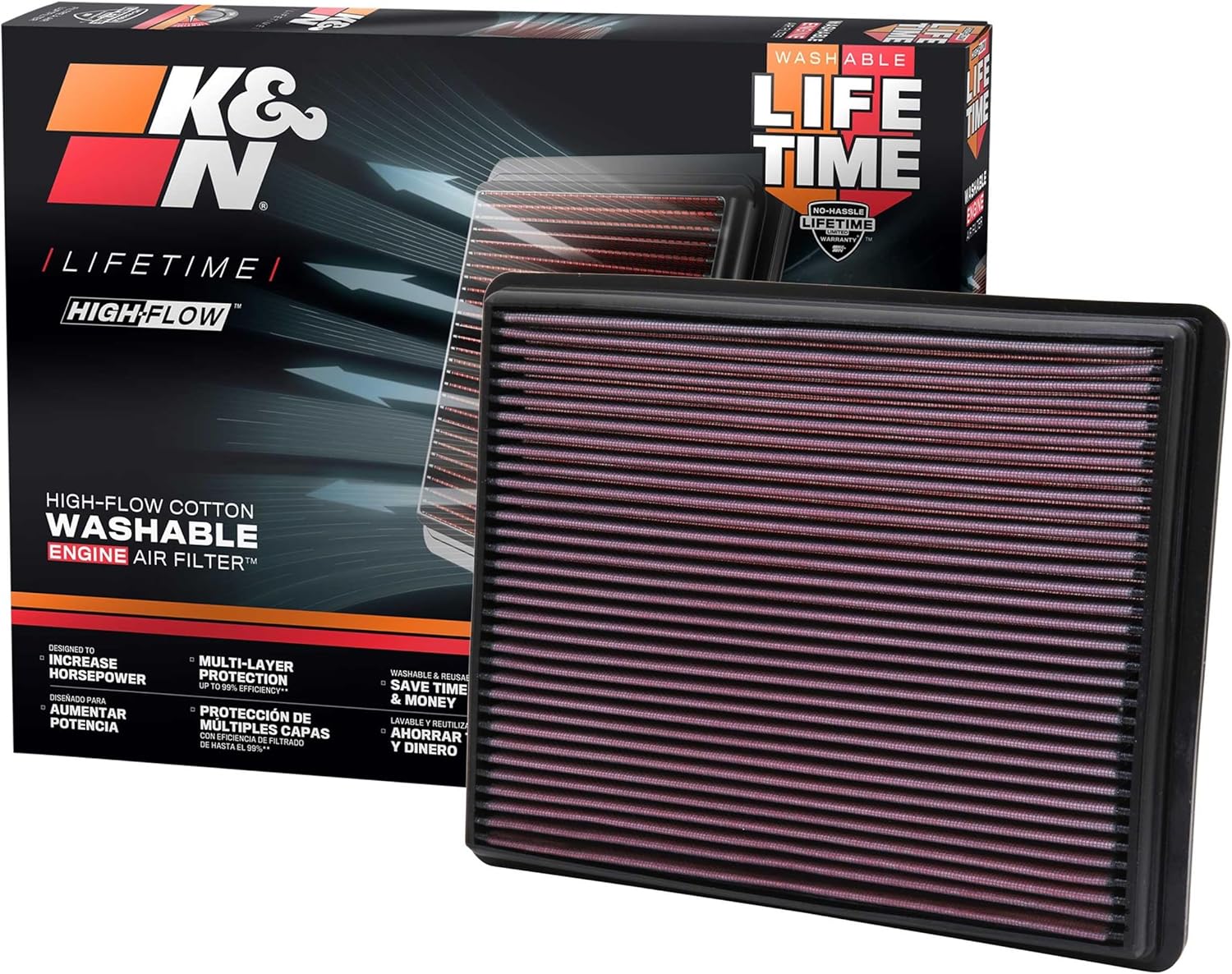 K&N High-Flow Original Lifetime Engine Air Filter: Increase Power: Compatible with 1999-2020 Cadillac/Chervolet/GMC: Escalad - best performance air filter