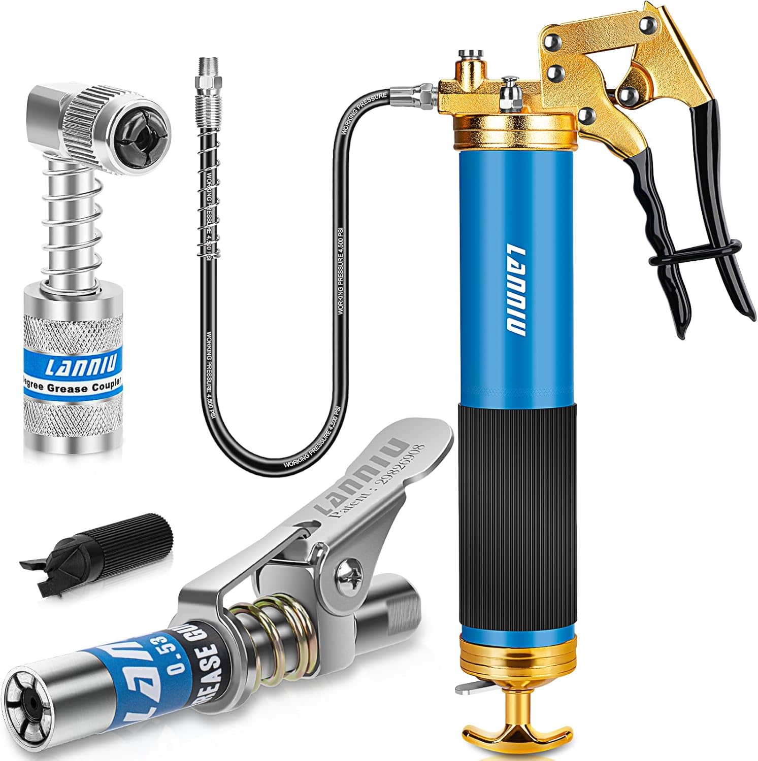 KRETLAW Mini Grease Gun (3000PSI) with Double 3oz Cartridge Grease and 12'' Flex Hose, Reinforced Coupler for Automotive, Marine