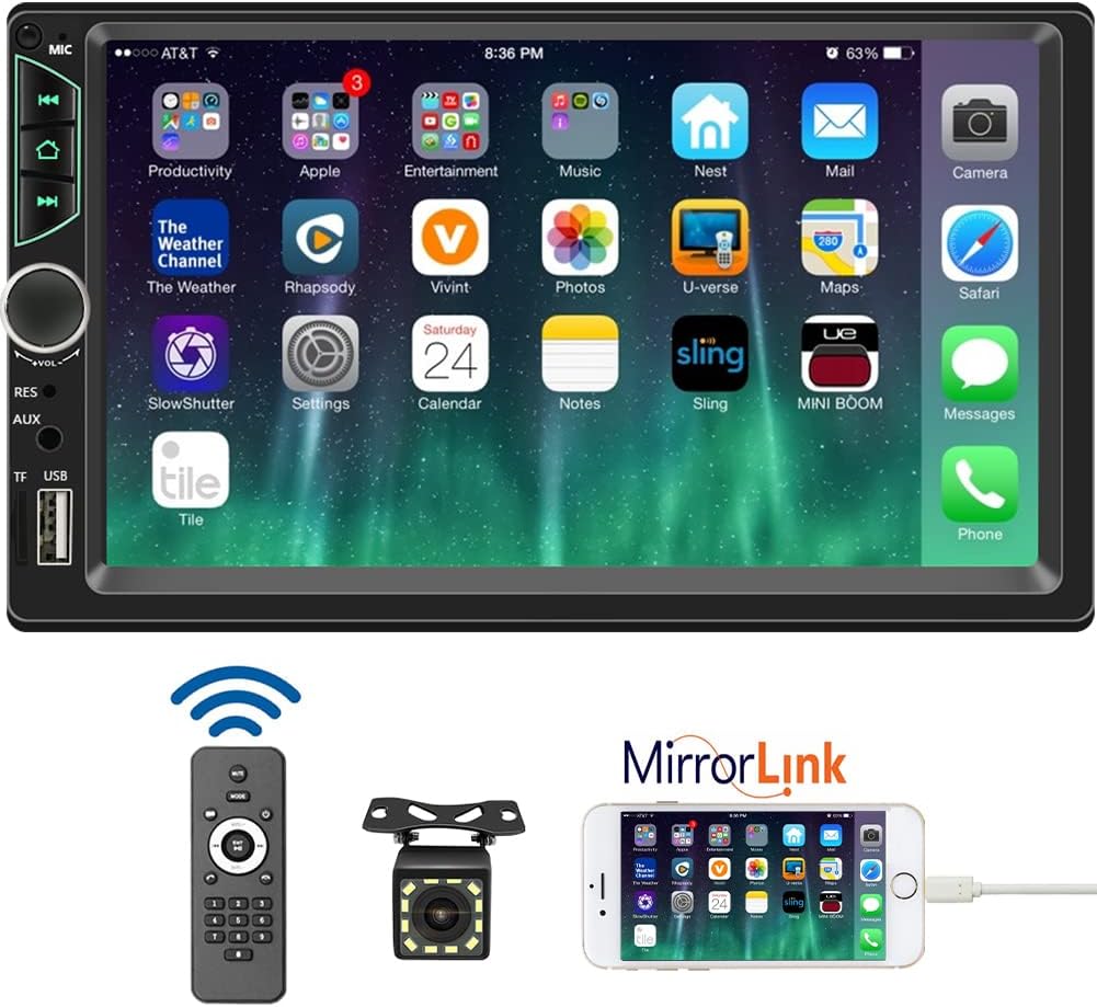 Leadfan 7inch Car Stereo Double Din Radio Touchscreen with Backup Camera Multimedia Car Audio Support Mirror Link, Bluetooth Cal - best car stereo receiver