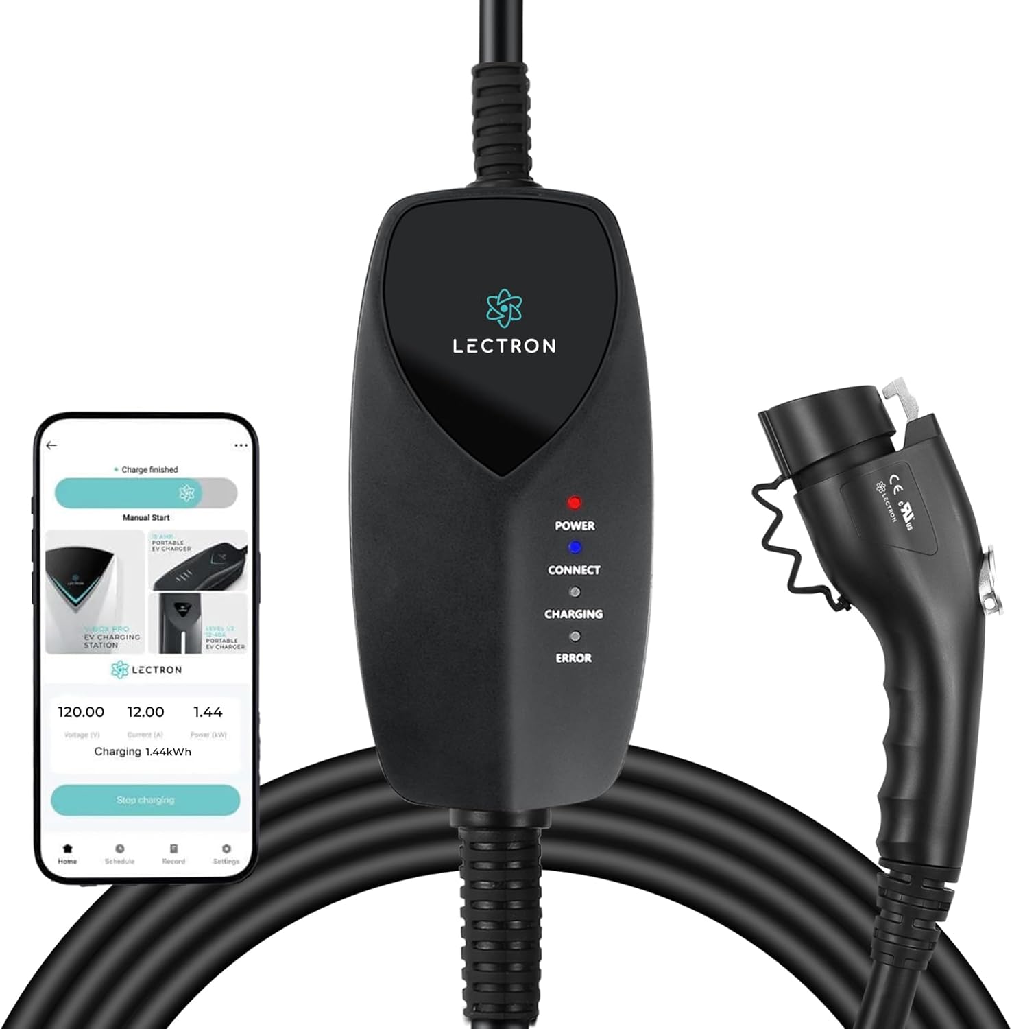 Lectron Level 1 EV Charger - ETL Certified, 120V, 15 Amp, 16 ft Extension Cord & J1772 Cable - Portable Electric Car Charger for