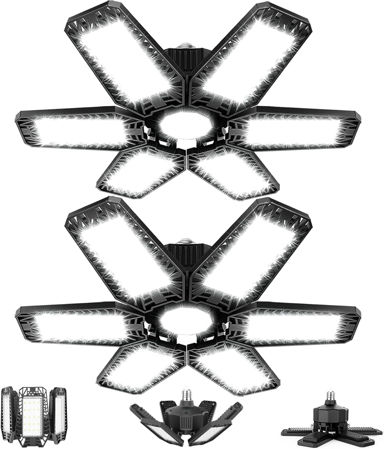 LED Garage Lights Bulb 2 Pack 180W 18000LM 6500K Led Shop Light with 6 Plus 1 Deformable Panels Basement Barn Ceiling Lights - best LED shop lights for garage