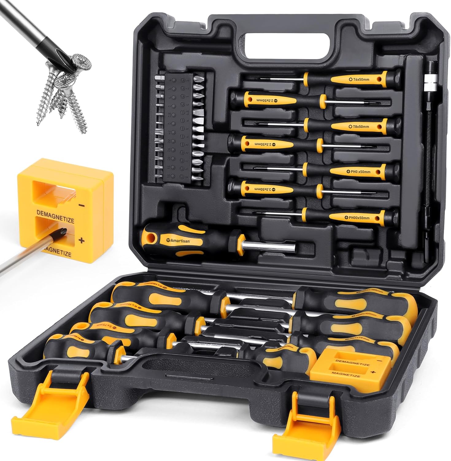 Magnetic Screwdrivers Set with Case, Amartisan 43-piece Includs Slotted, Phillips, Hex, Pozidriv,Torx and Precision Screwdriver S - best magnetic screwdriver set