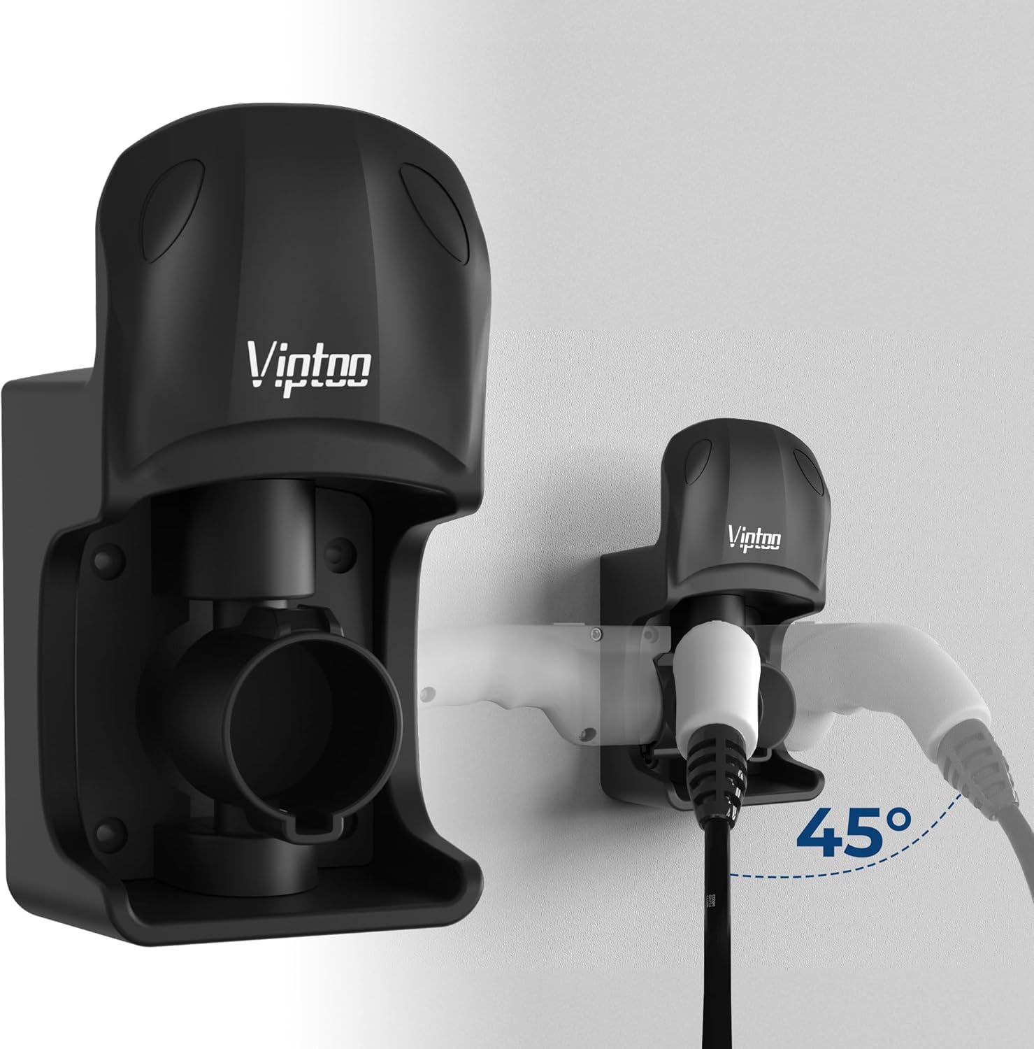 MECMO EV Charger Holder SAE J1772 Nozzle Holster Dock and J-Hook Combination Wall Mount, EVSE Electric Vehicle Car Charger Cab