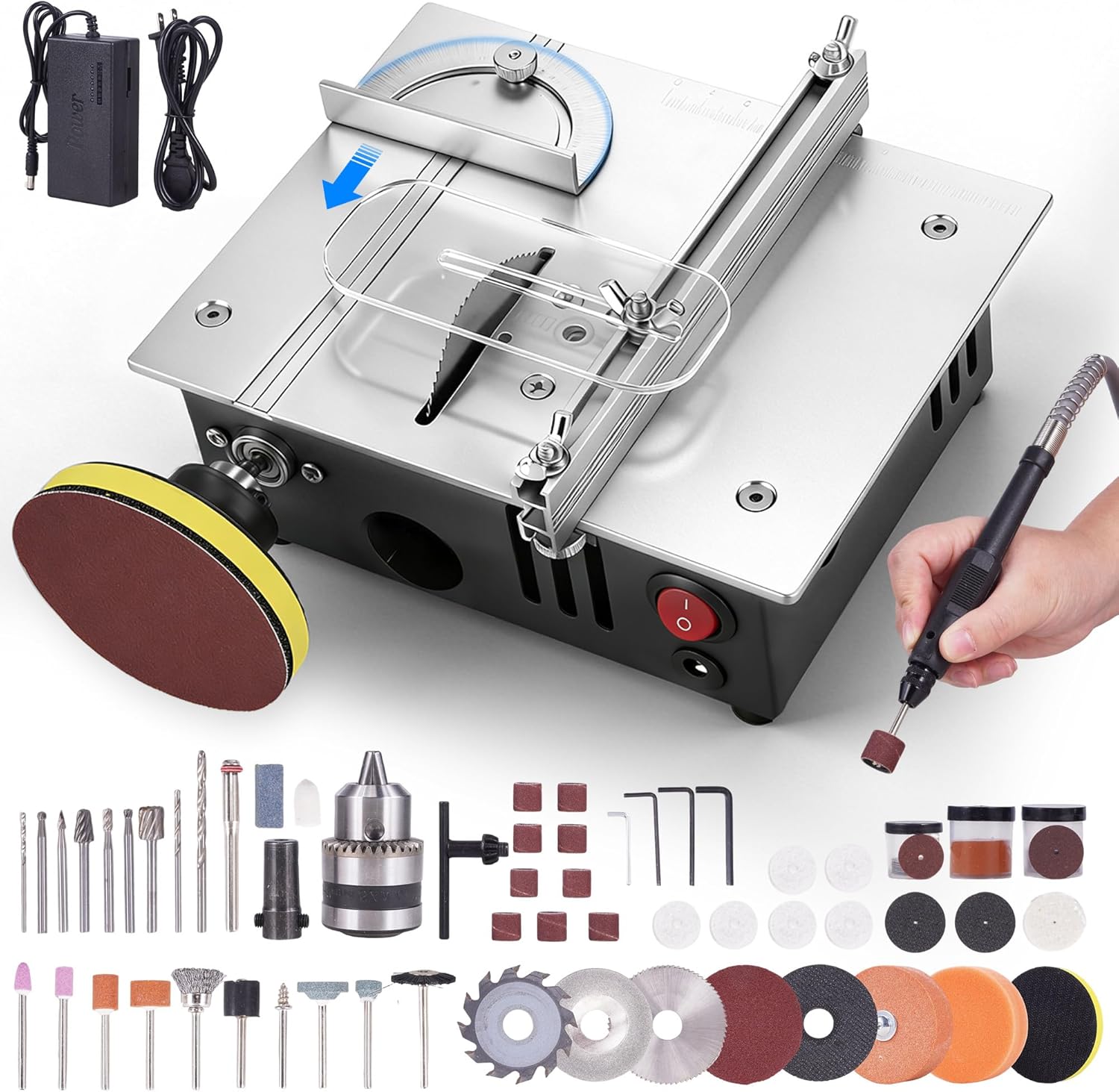 Mini Table Saw for Crafts[Dual 795 Motors & Switches] Max 200W/12,000RPM/26mm Adjustable Height Table Saw with Accessories.Gi - best table saw for beginners
