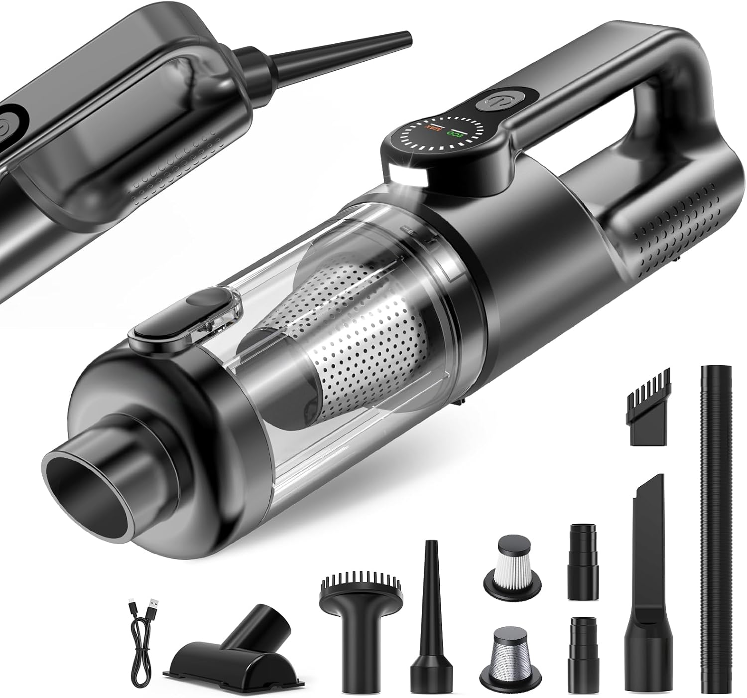 MONOZEL Car Vacuum Portable Cordless, 18000Pa 2 in 1 Vacuum Cleaner&Air Duster, 130W Brushless Motor Handheld Vacuum Cordless wi - best portable car vacuum cordless