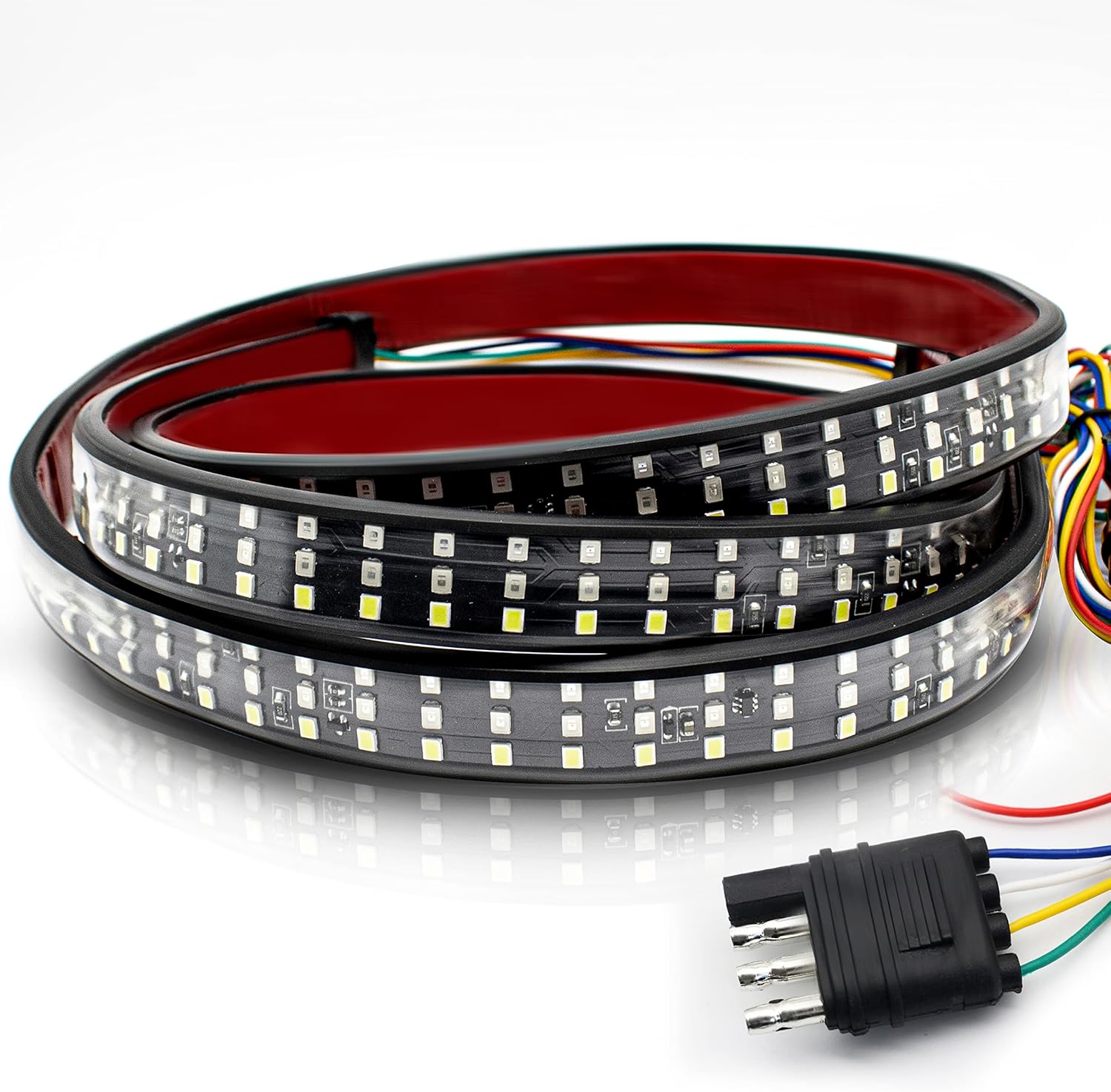 Nanpoku Tailgate Light Bar 60 Inch Triple Row Tail light bar for Pickup Trailer SUV RV VAN Full Function Red Brake White Reverse