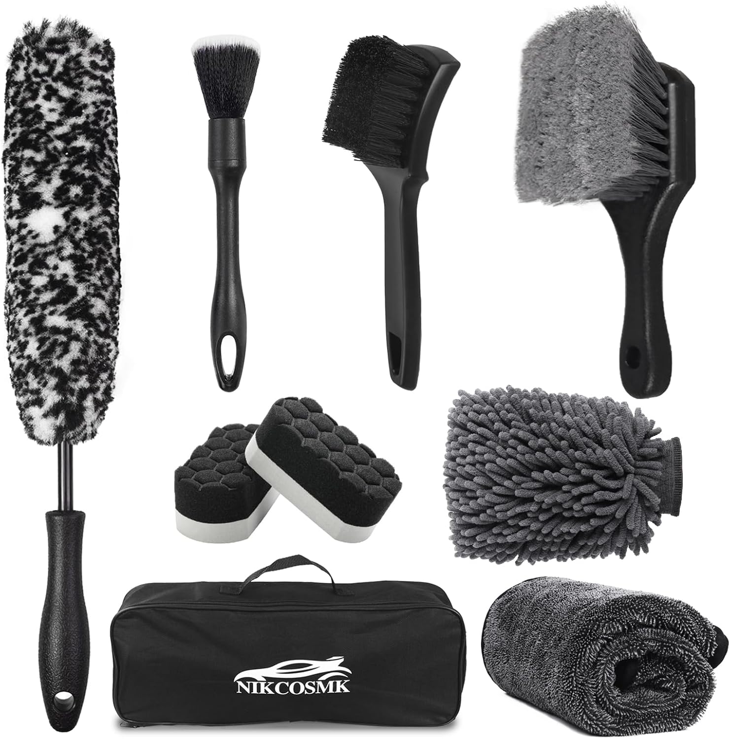 NIKCOSMK 10Pcs Wheel Brush Kit for Cleaning Wheel and Tire, Wheel and Rim Brush, Car Detailing Brushes, Tire Brush, Bendable & Du - best wheel brush set
