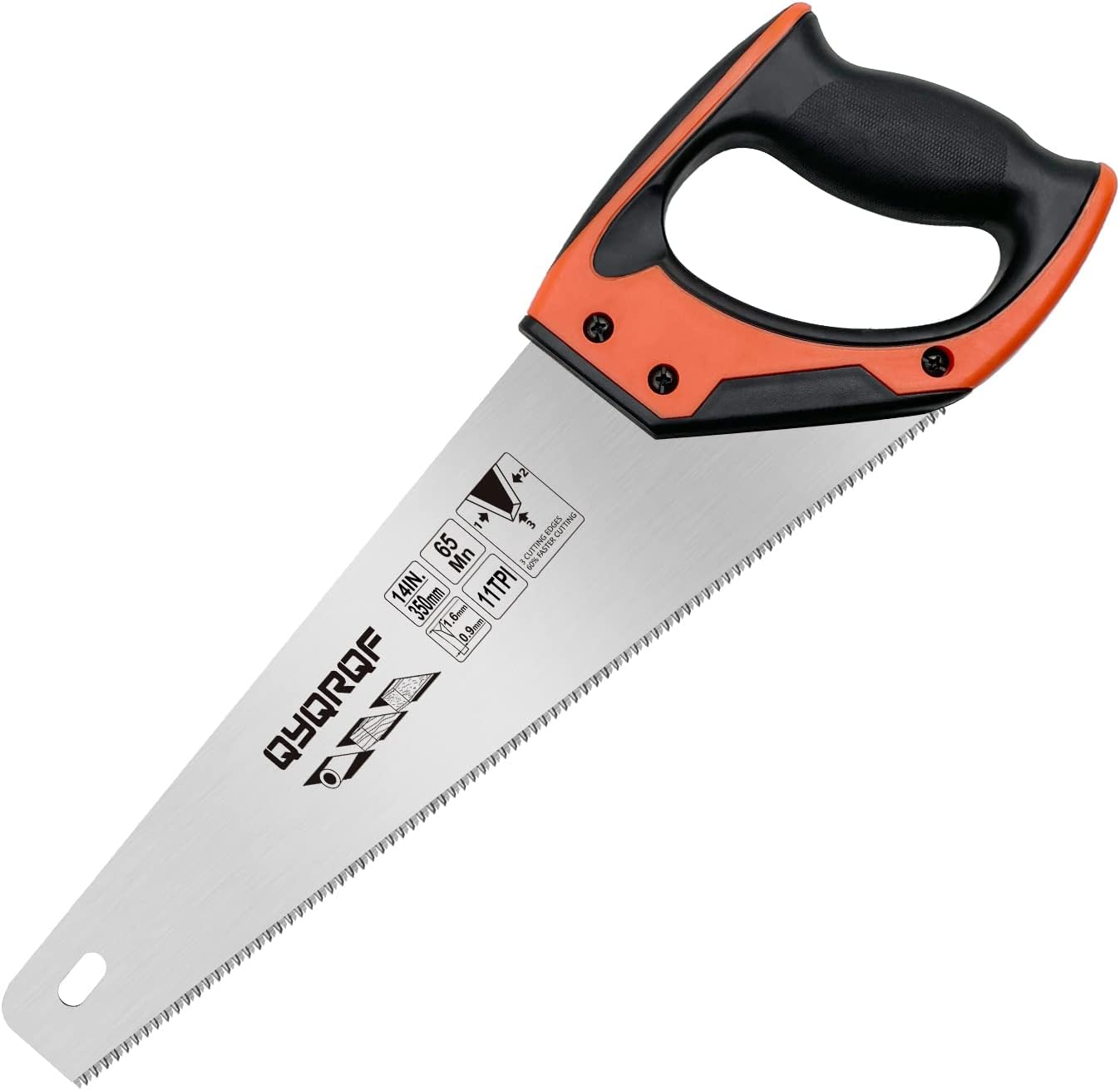 QYQRQF 14 Inch Hand Saw, Heavy Duty Wood Saw with Ergonomical Handle Rust-proof Handsaw for Sawing Pruning Gardening Wood Plast - best hand saw